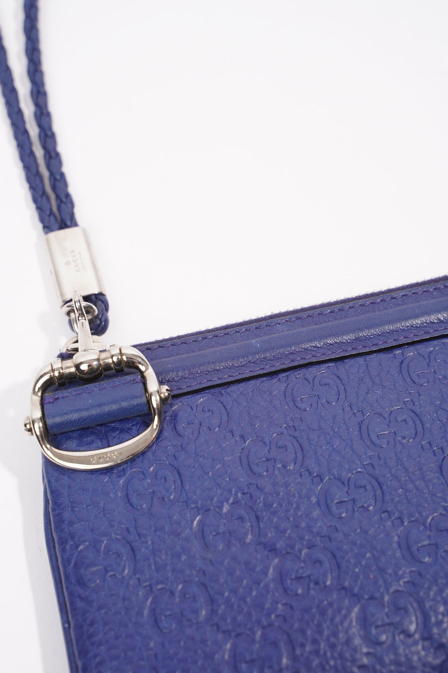 Gucci Womens GG Zip Pouch Blue Leather