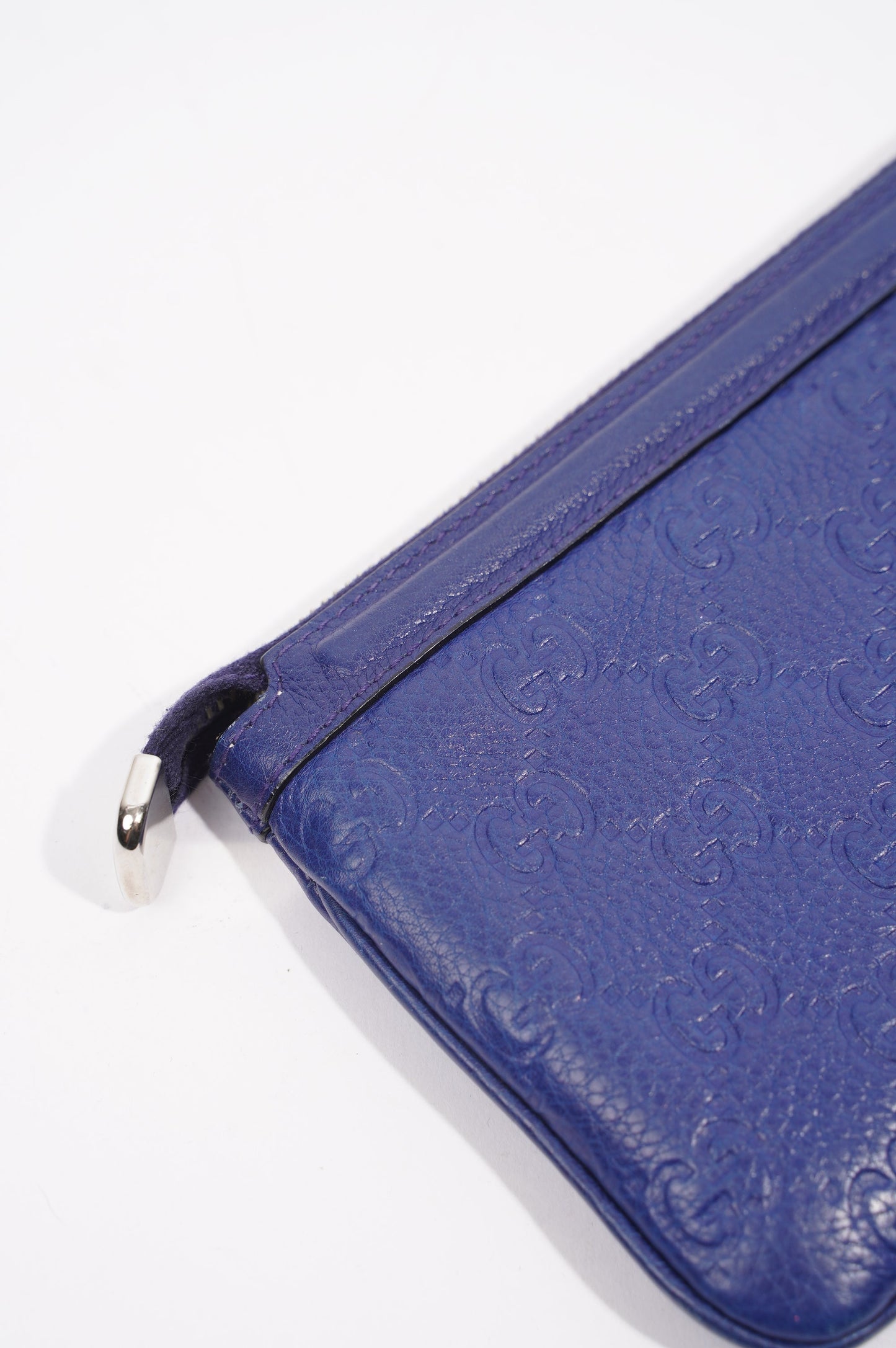 Gucci Womens GG Zip Pouch Blue Leather