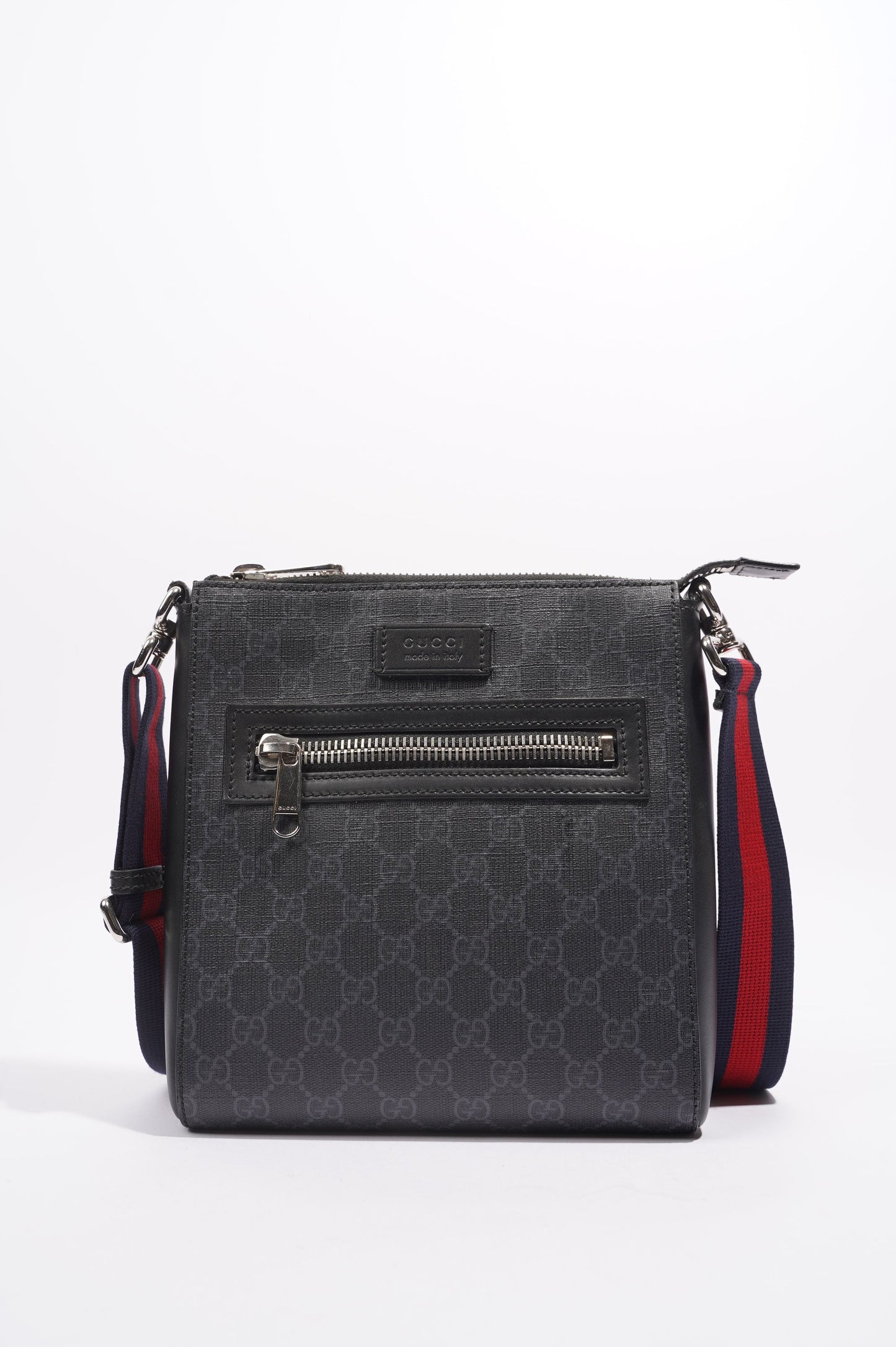 Gucci Mens GG Black Messenger Bag Black Canvas Small