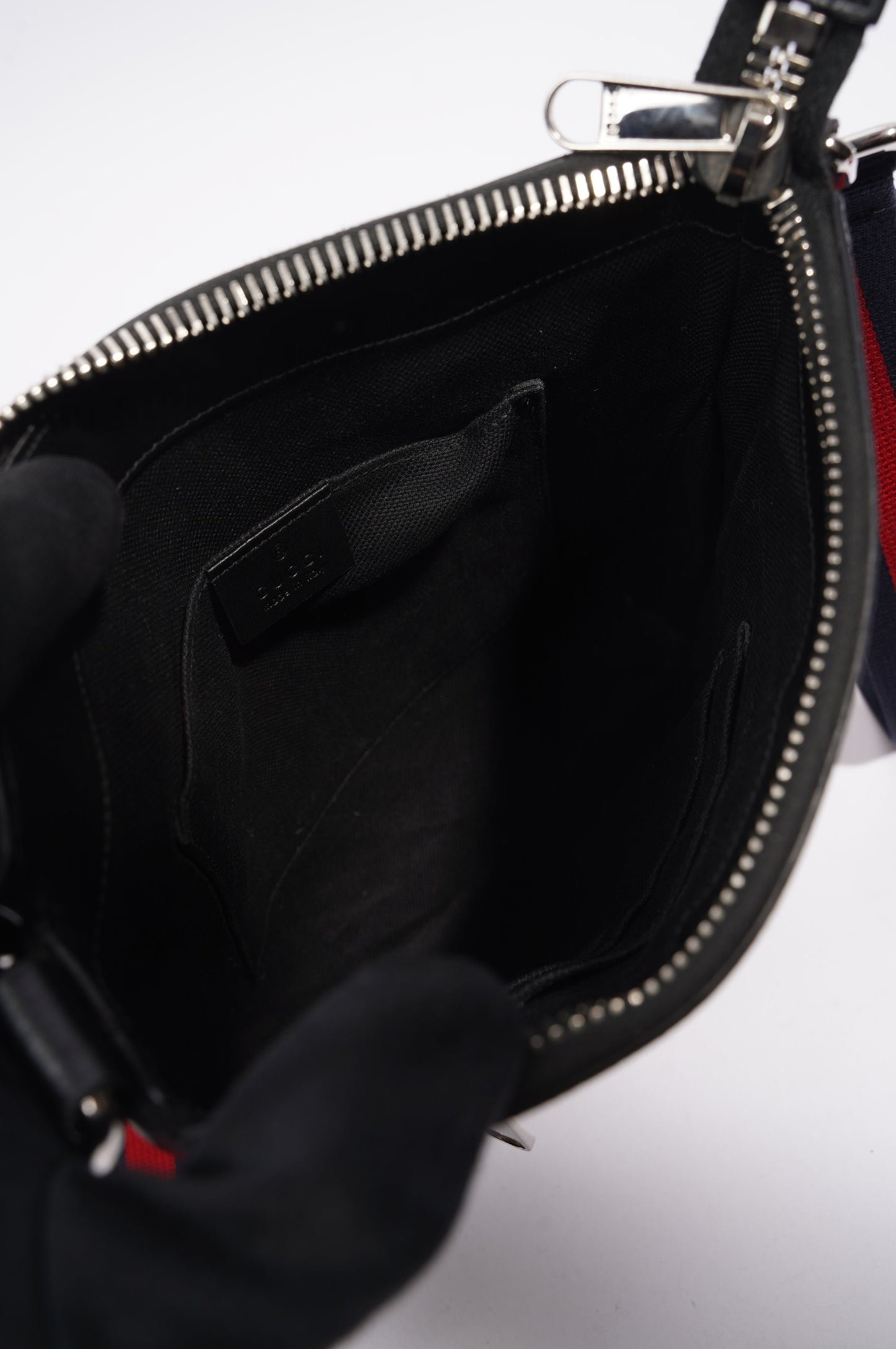 Gucci Mens GG Black Messenger Bag Black Canvas Small