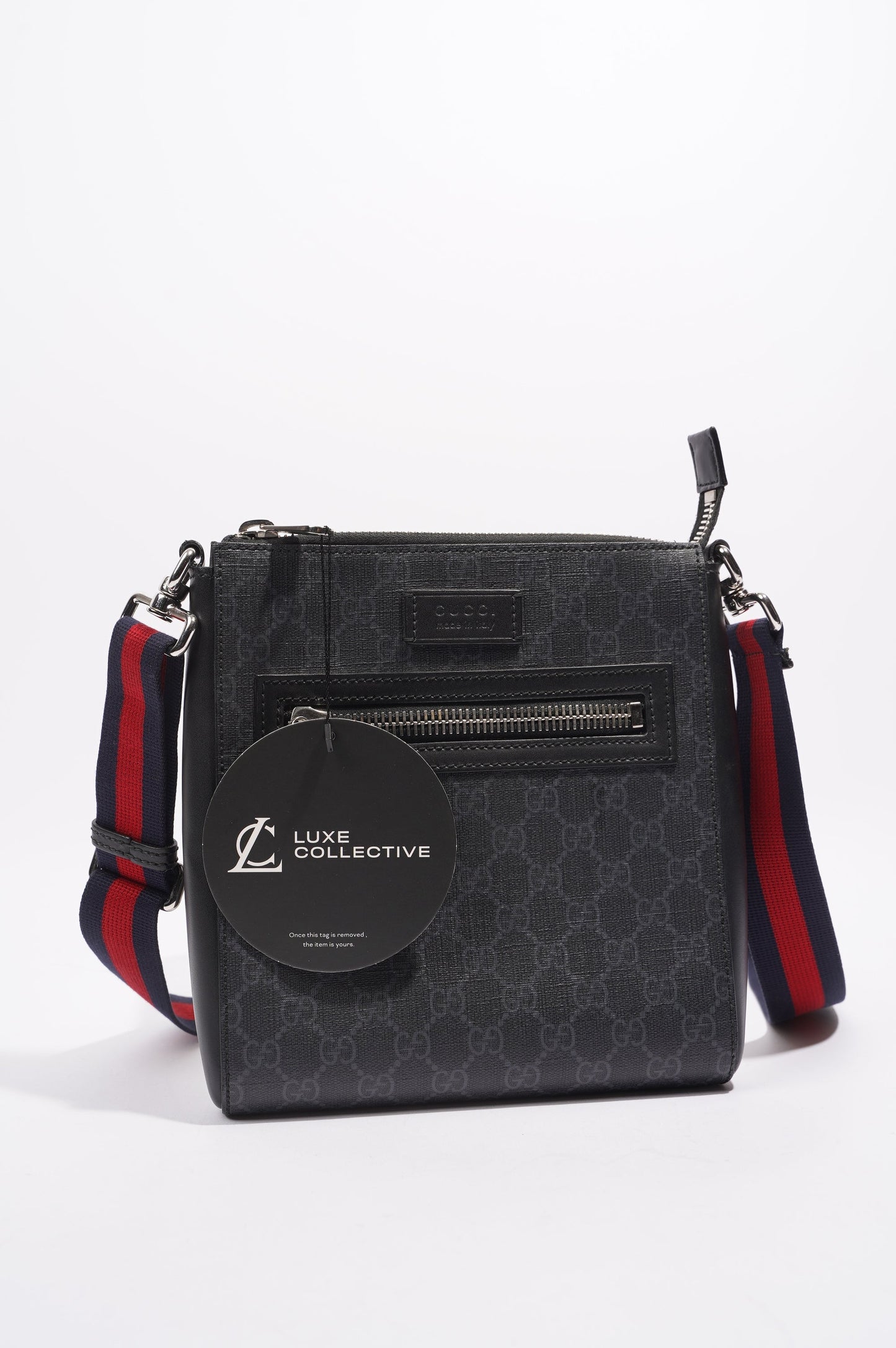 Gucci Mens GG Black Messenger Bag Black Canvas Small