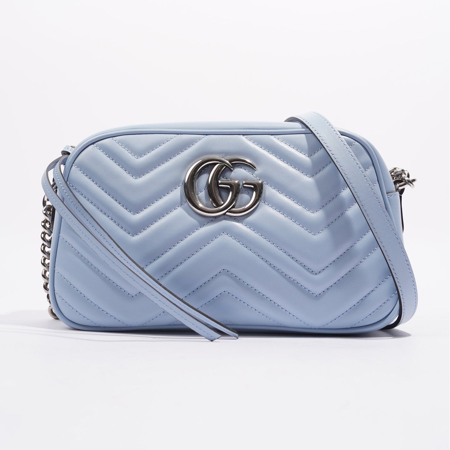 Gucci Womens Marmont Zip Baby Blue Matelasse Small
