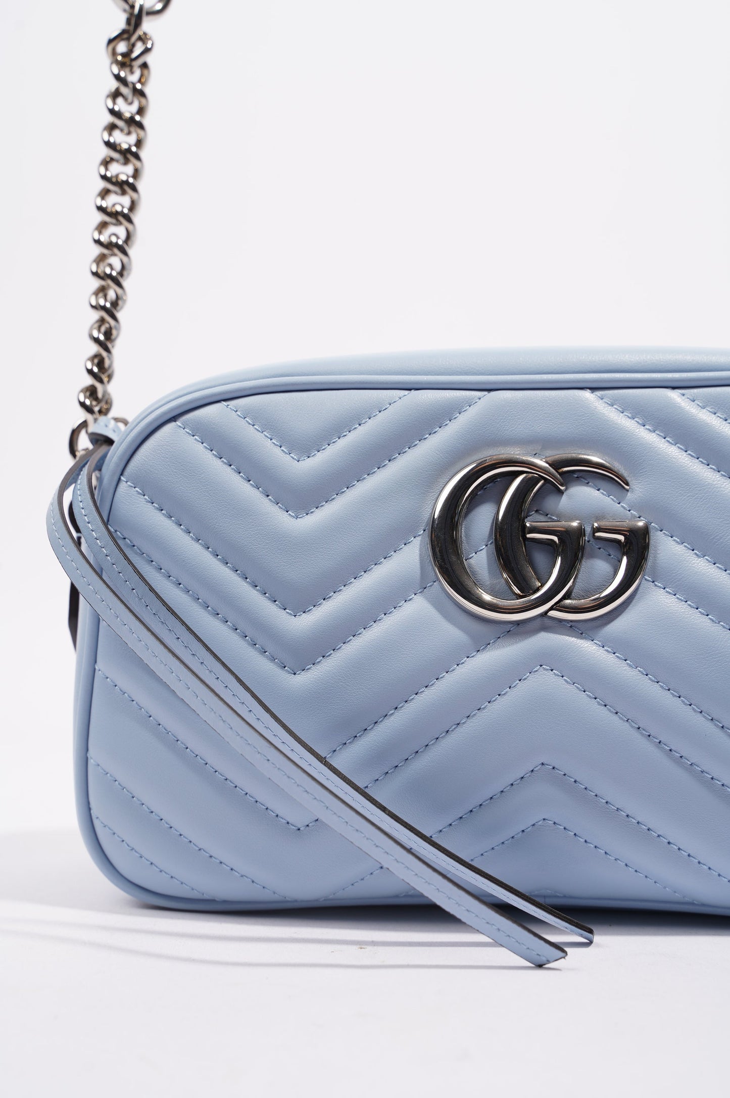 Gucci Womens Marmont Zip Baby Blue Matelasse Small