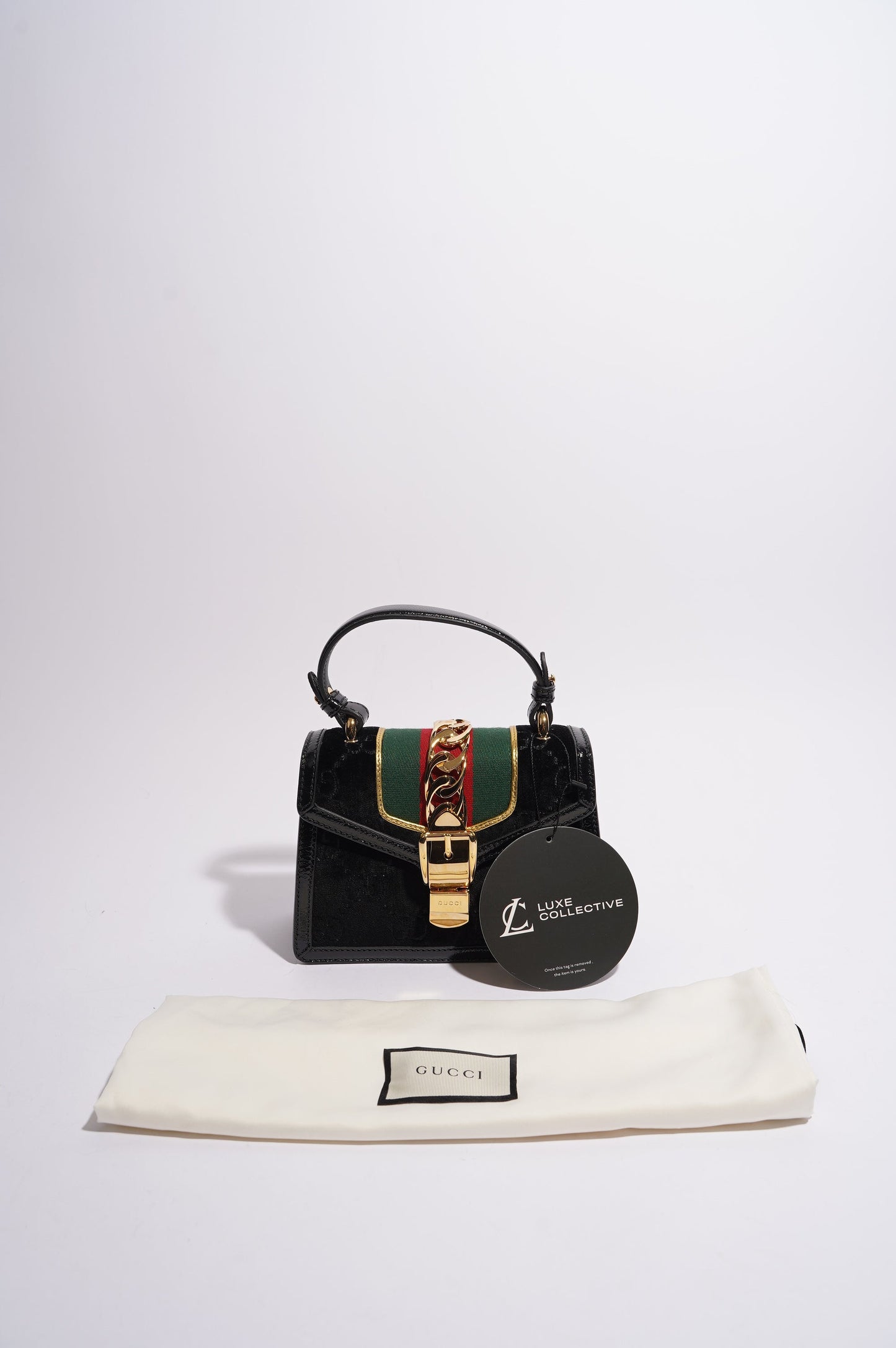 Gucci Womens Sylvie Mini Bag Black Velvet / Green / Red