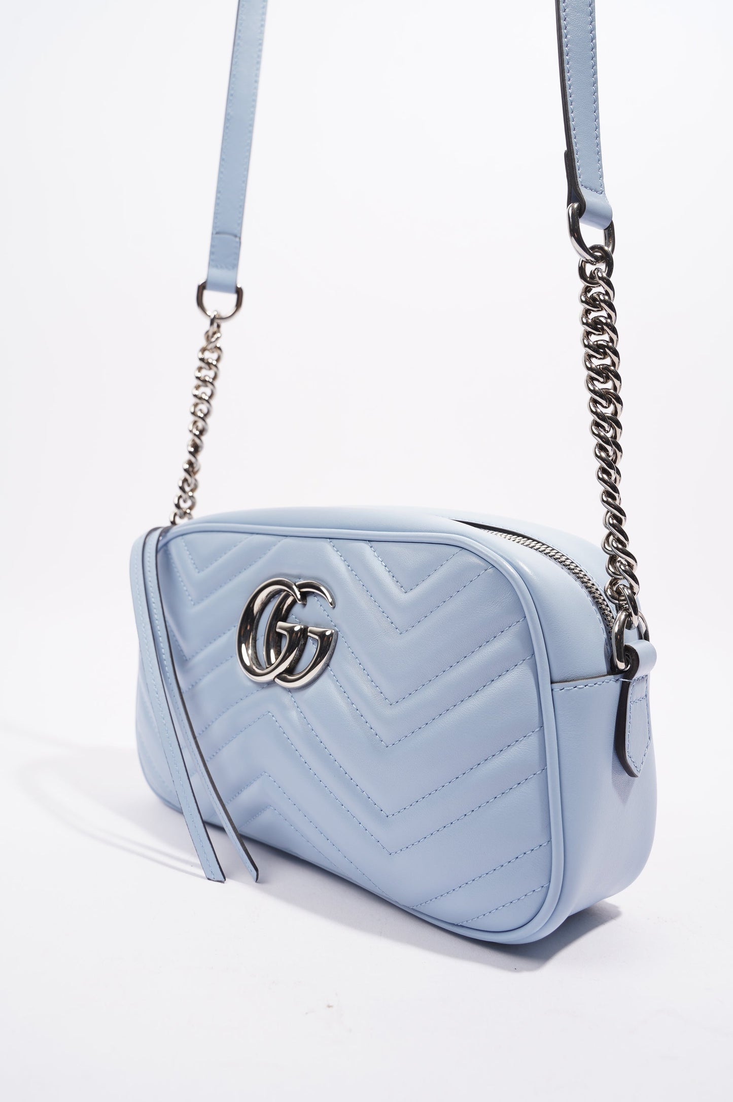 Gucci Womens Marmont Zip Baby Blue Matelasse Small