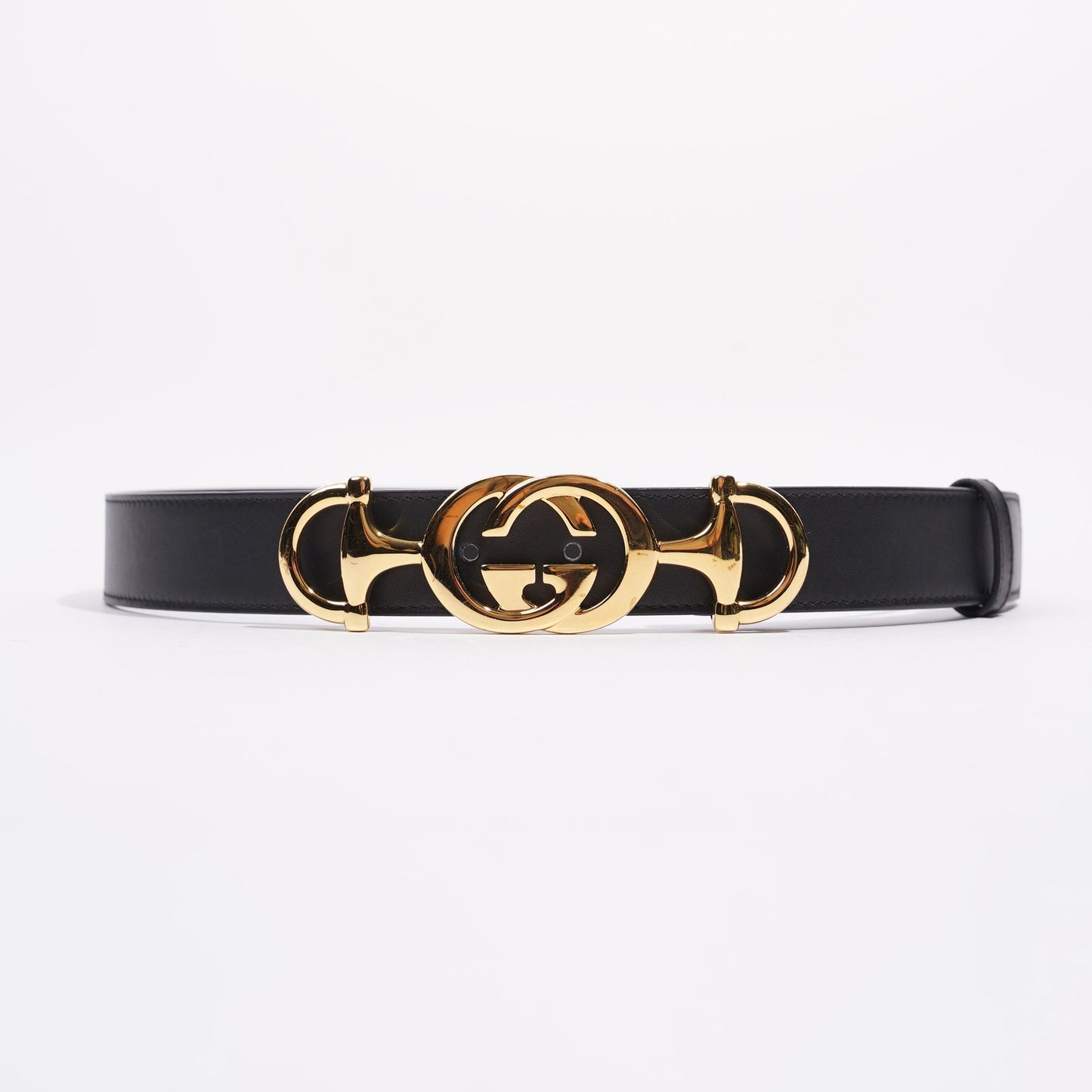 Gucci Womens GG Interlocking Horsebit Belt Black Leather 75cm