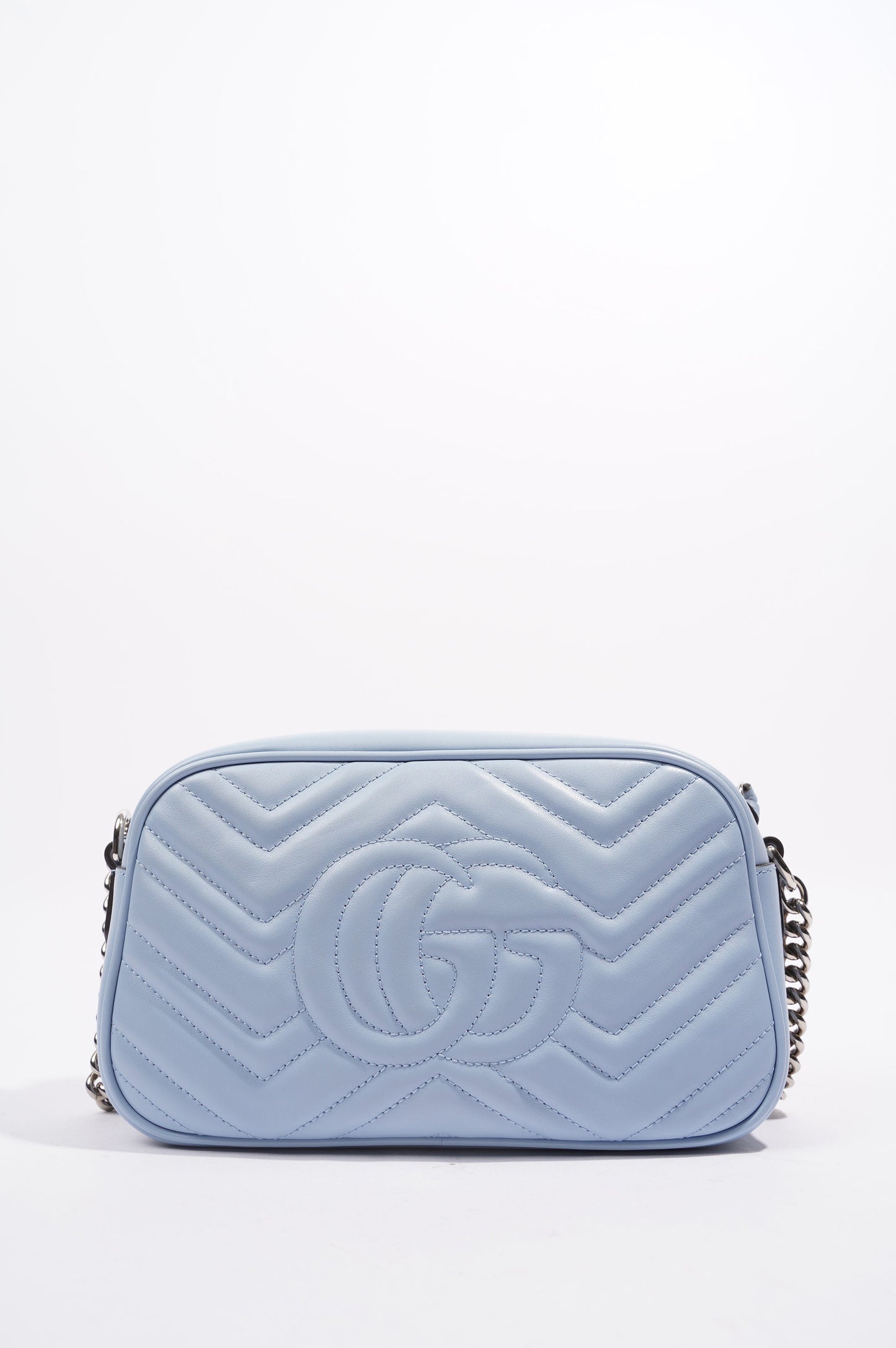 Gucci Womens Marmont Zip Baby Blue Matelasse Small