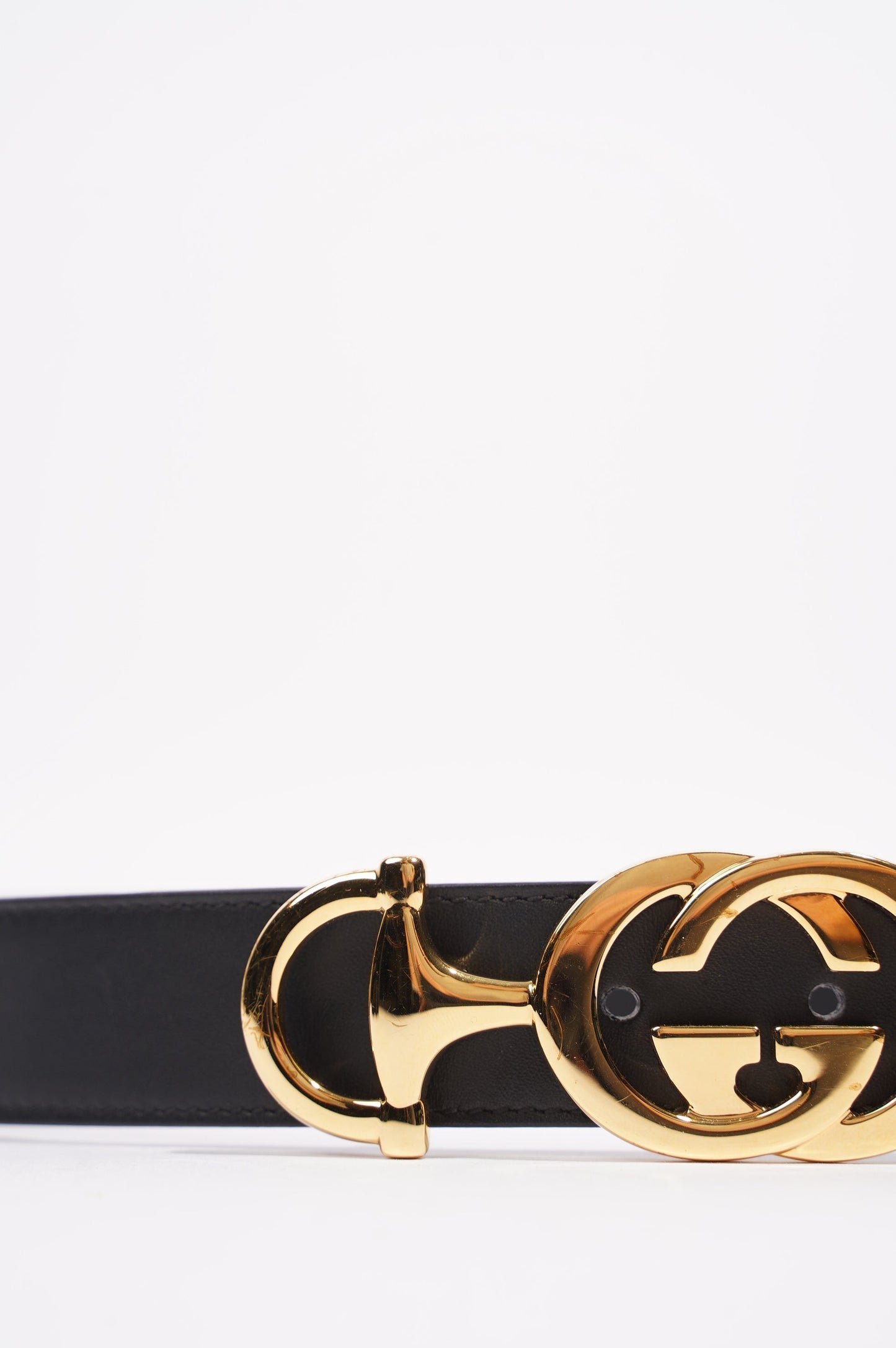 Gucci Womens GG Interlocking Horsebit Belt Black Leather 75cm