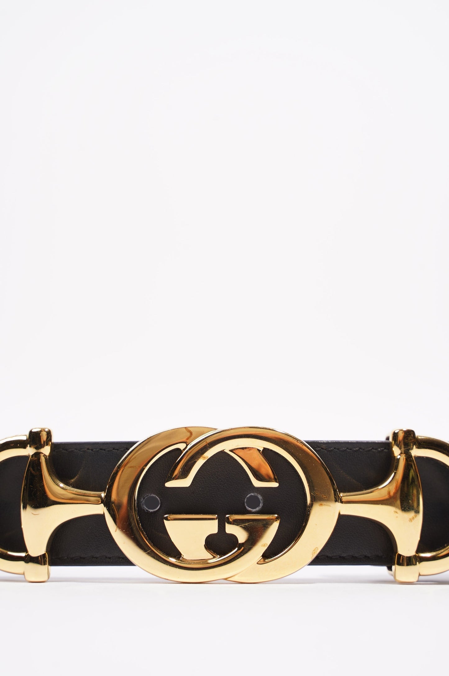 Gucci Womens GG Interlocking Horsebit Belt Black Leather 75cm