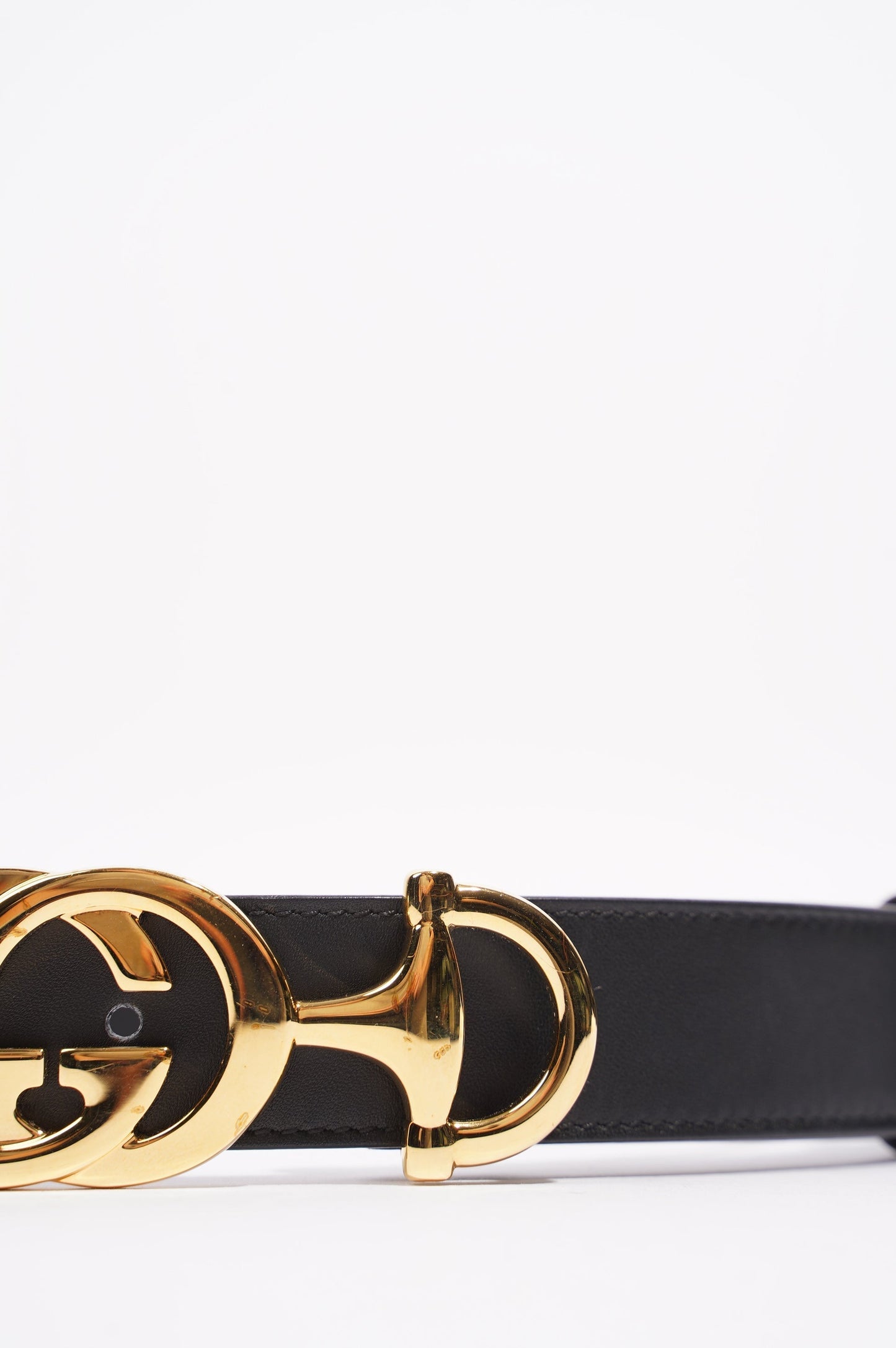 Gucci Womens GG Interlocking Horsebit Belt Black Leather 75cm