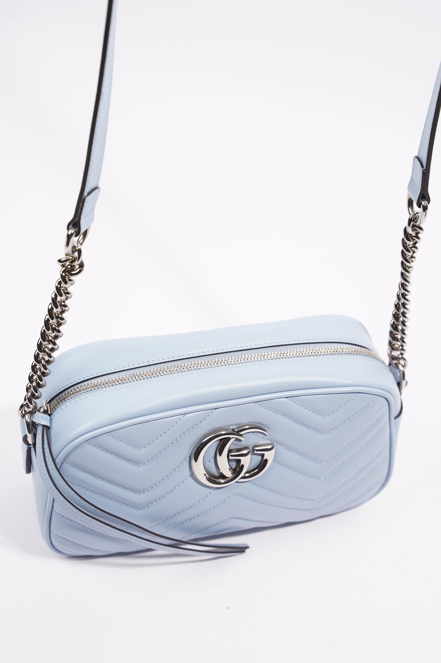 Gucci Womens Marmont Zip Baby Blue Matelasse Small