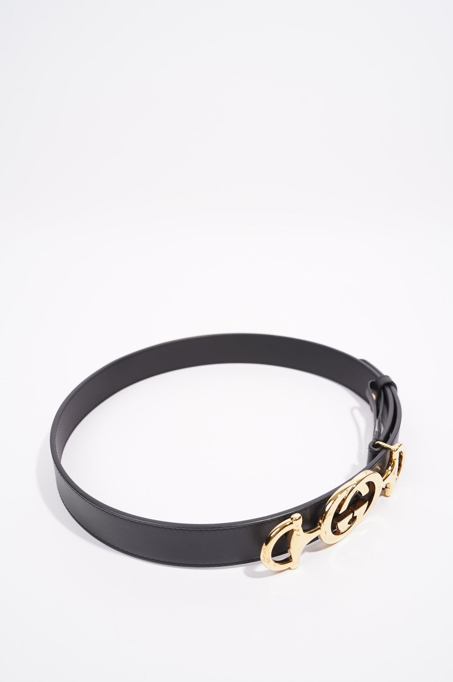 Gucci Womens GG Interlocking Horsebit Belt Black Leather 75cm