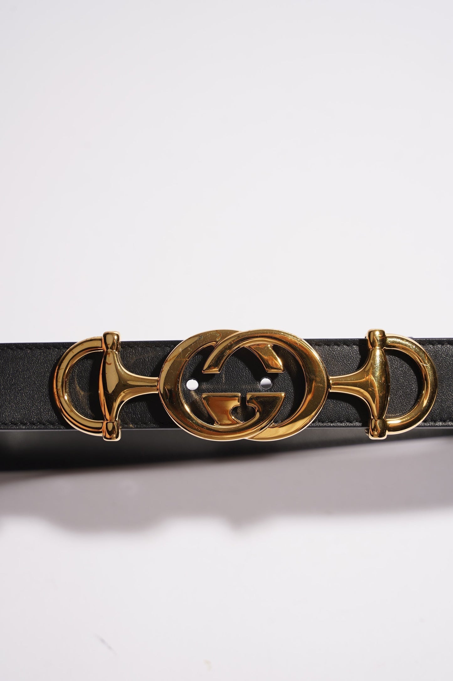 Gucci Womens GG Interlocking Horsebit Belt Black Leather 75cm