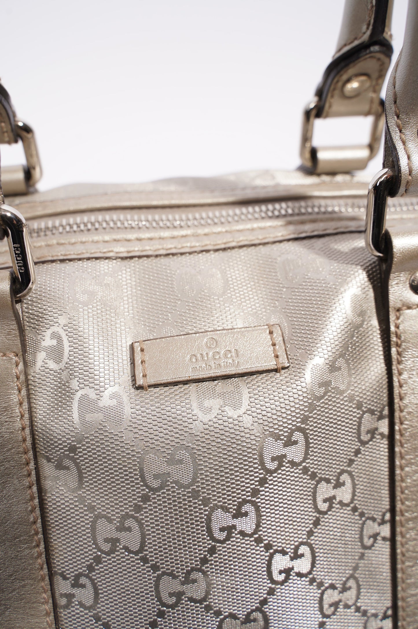 Gucci Womens Joy Boston Bag Silver GG Medium