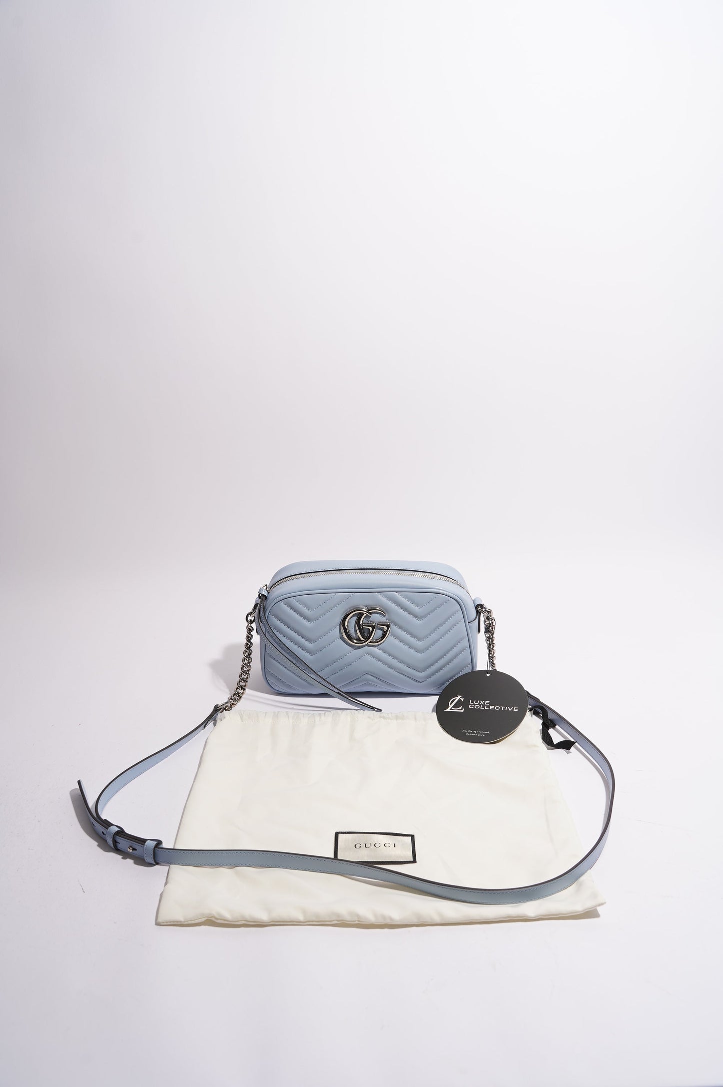 Gucci Womens Marmont Zip Baby Blue Matelasse Small