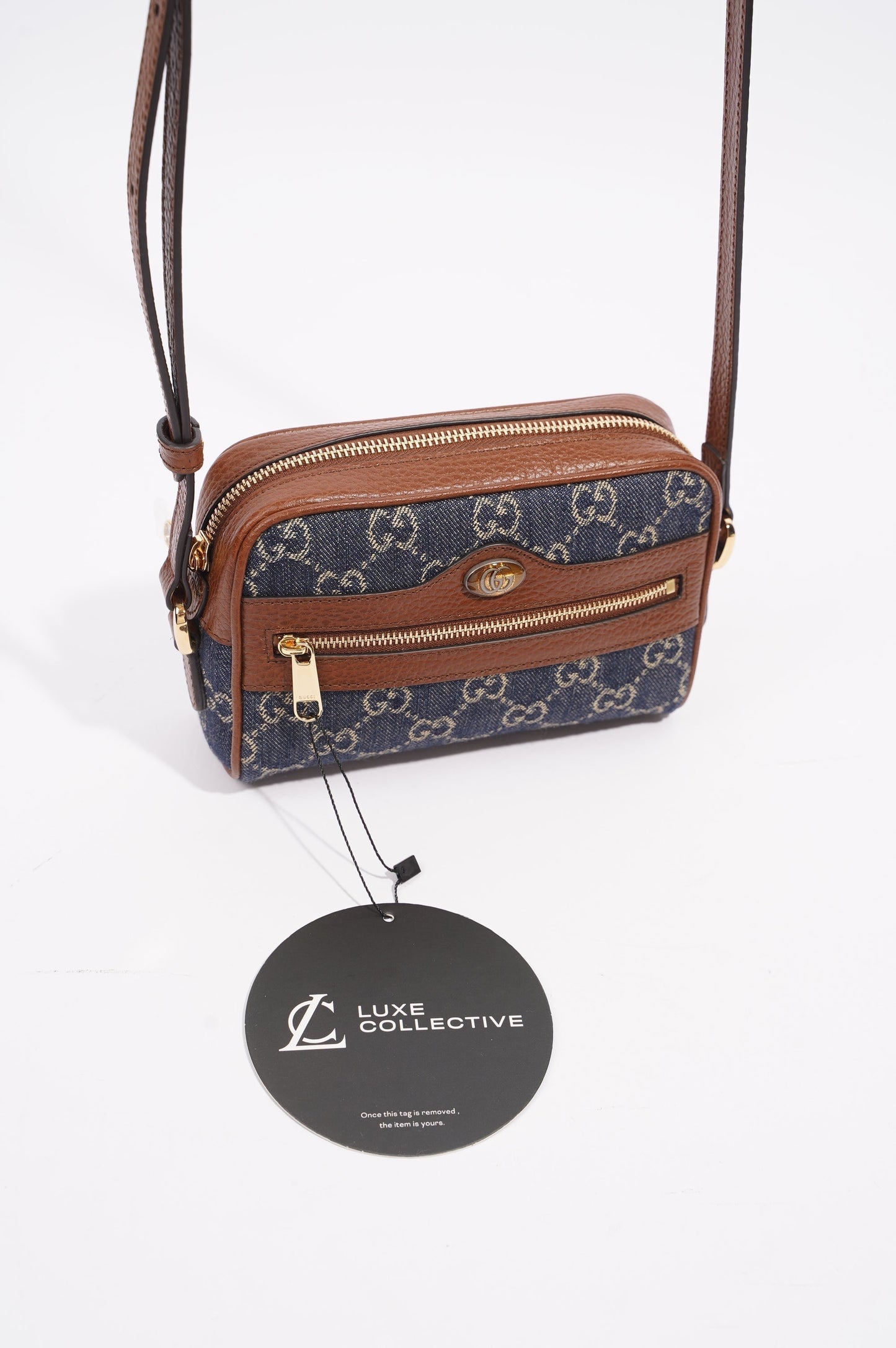 Gucci Womens Ophidia GG Mini Bag Denim / Brown