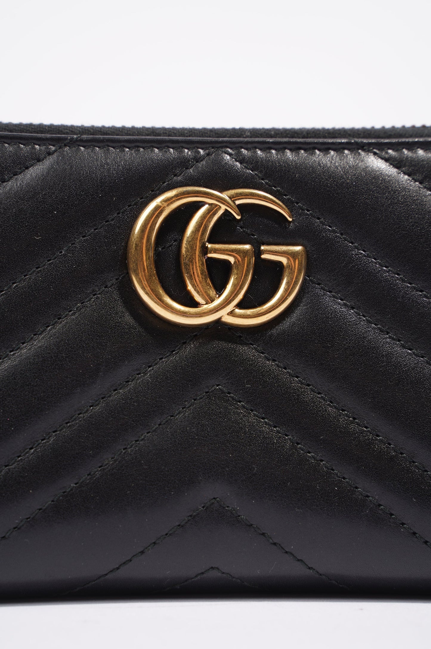 Gucci Womens Marmont Zip Around Wallet Black / Gold