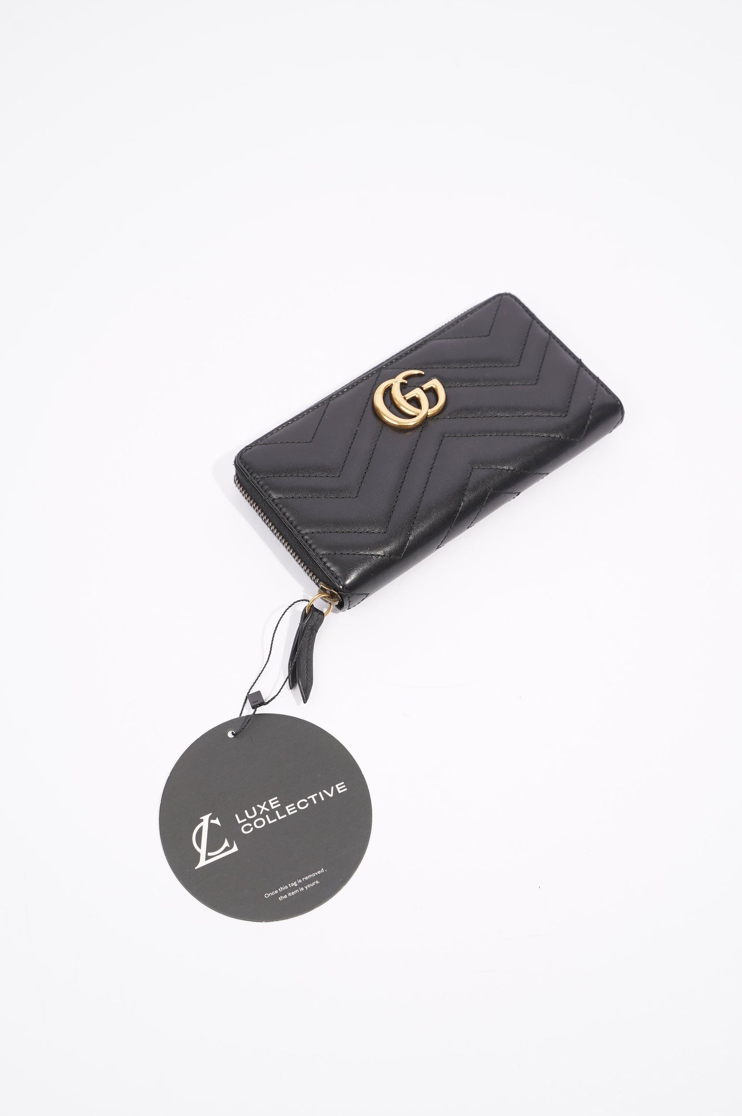 Gucci Womens Marmont Zip Around Wallet Black / Gold