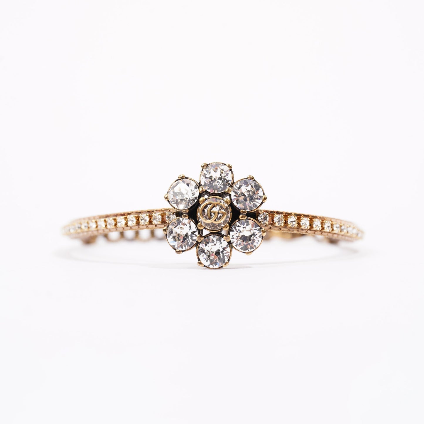 Gucci Womens Crystal Double G Bracelet Gold Crystal