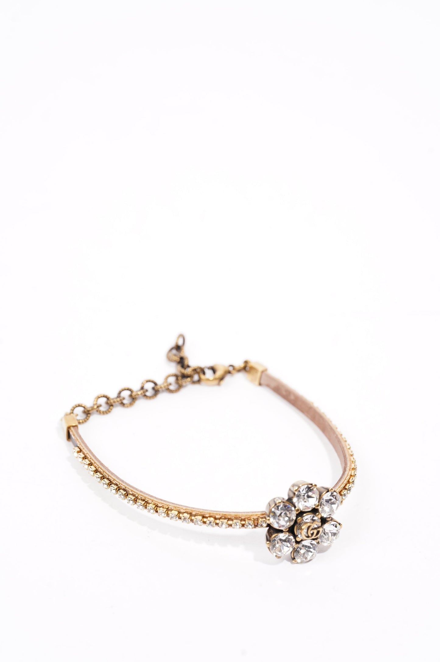 Gucci Womens Crystal Double G Bracelet Gold Crystal
