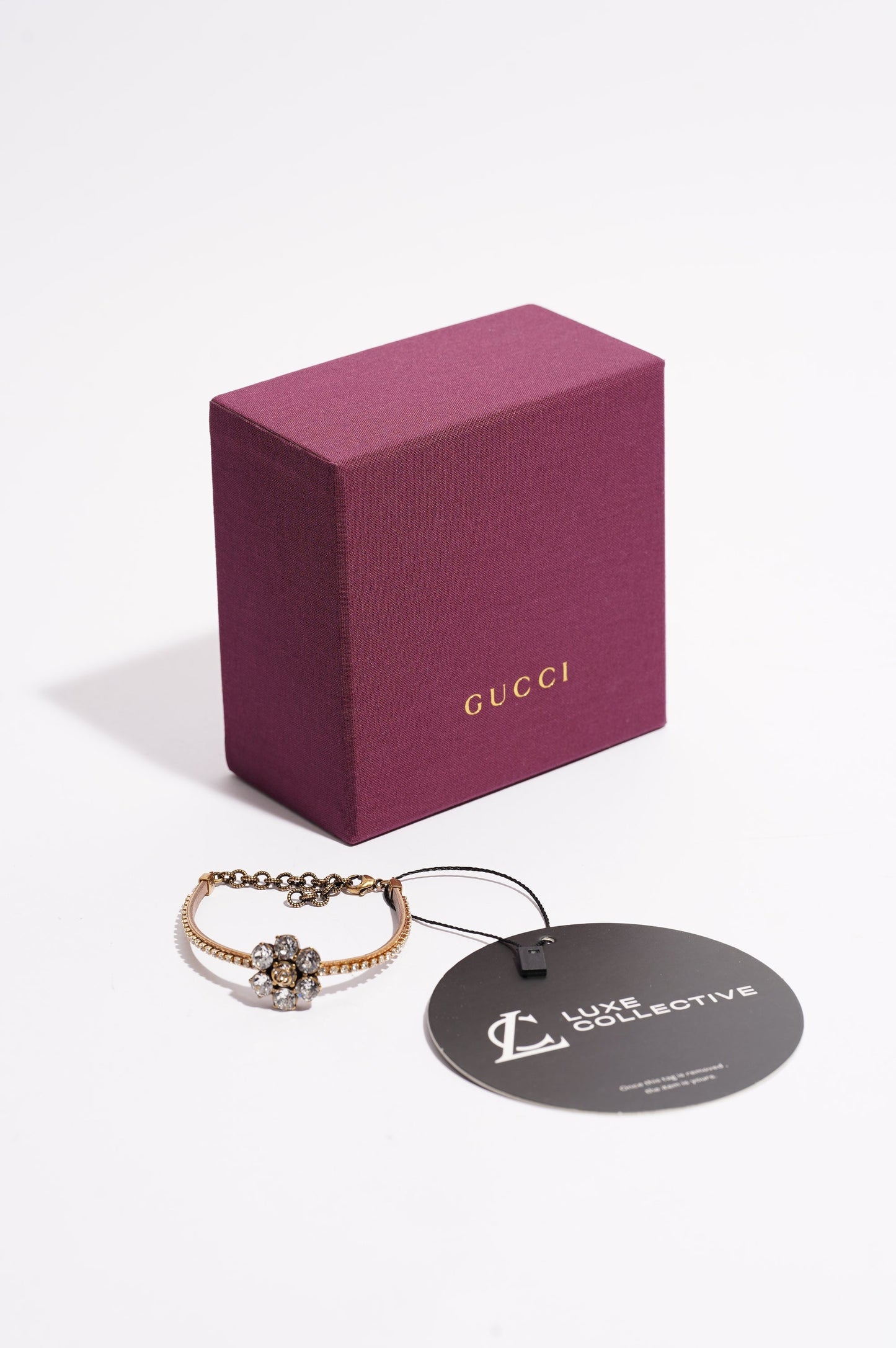 Gucci Womens Crystal Double G Bracelet Gold Crystal