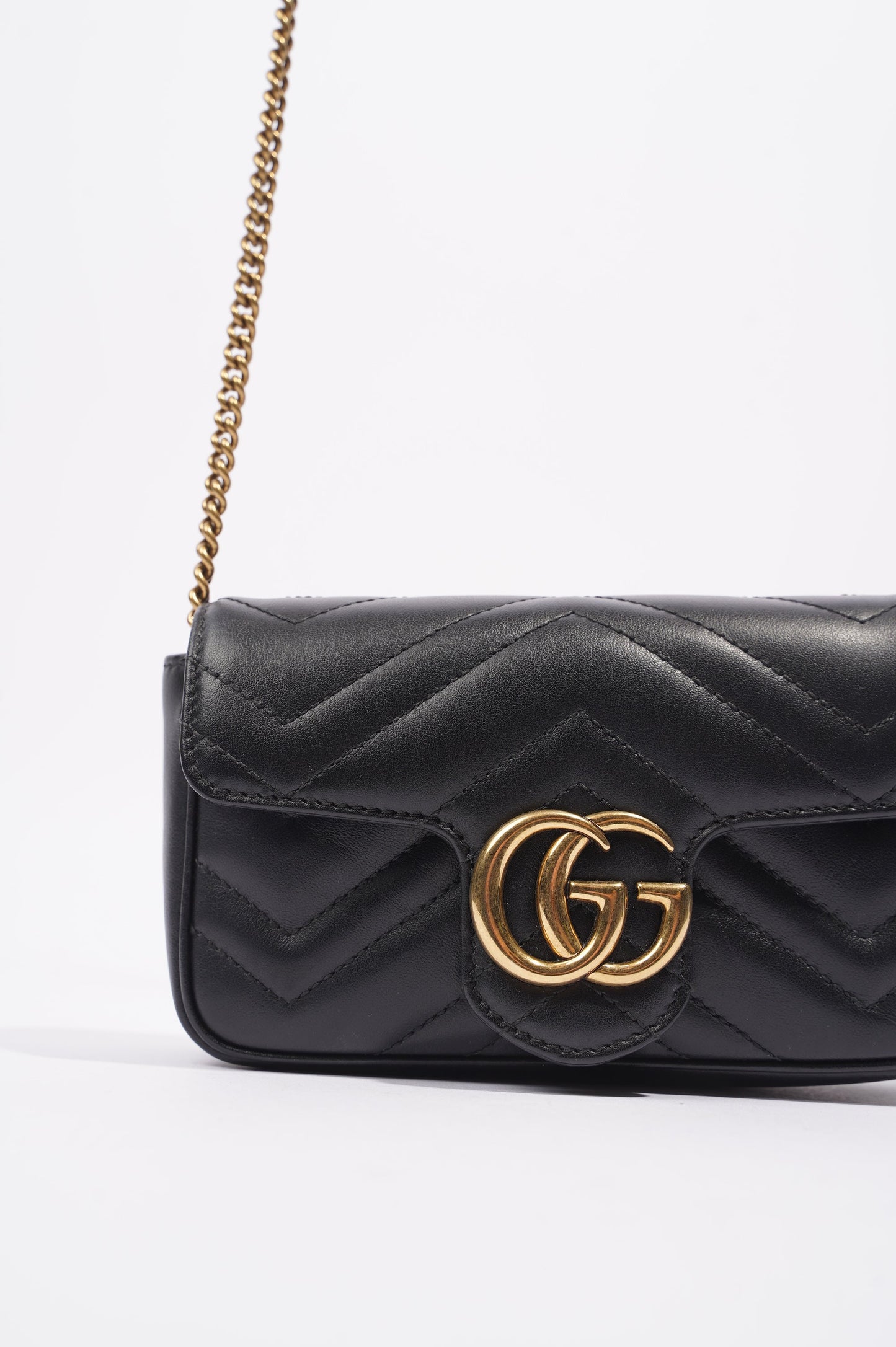 Gucci Womens Marmont Flap Black / Gold Super Mini