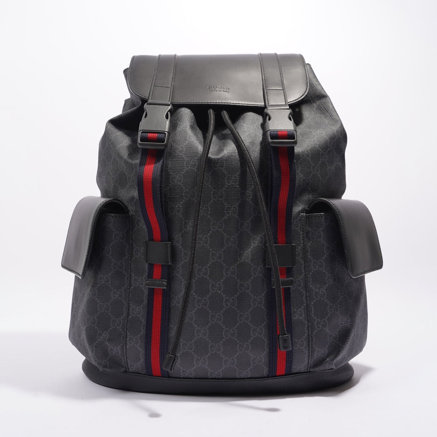 Gucci Mens GG Web Backpack Grey Canvas