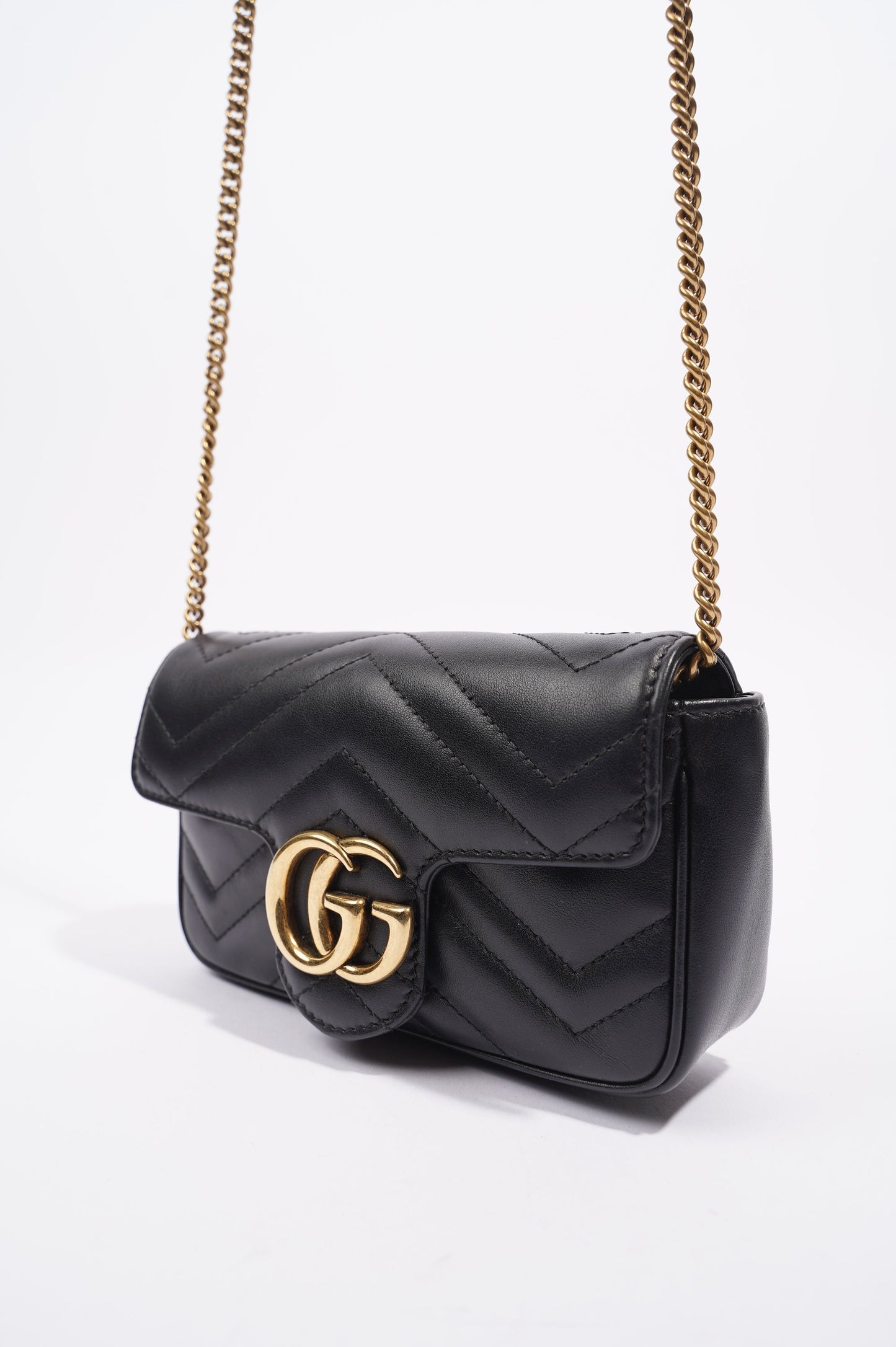 Gucci Womens Marmont Flap Black / Gold Super Mini