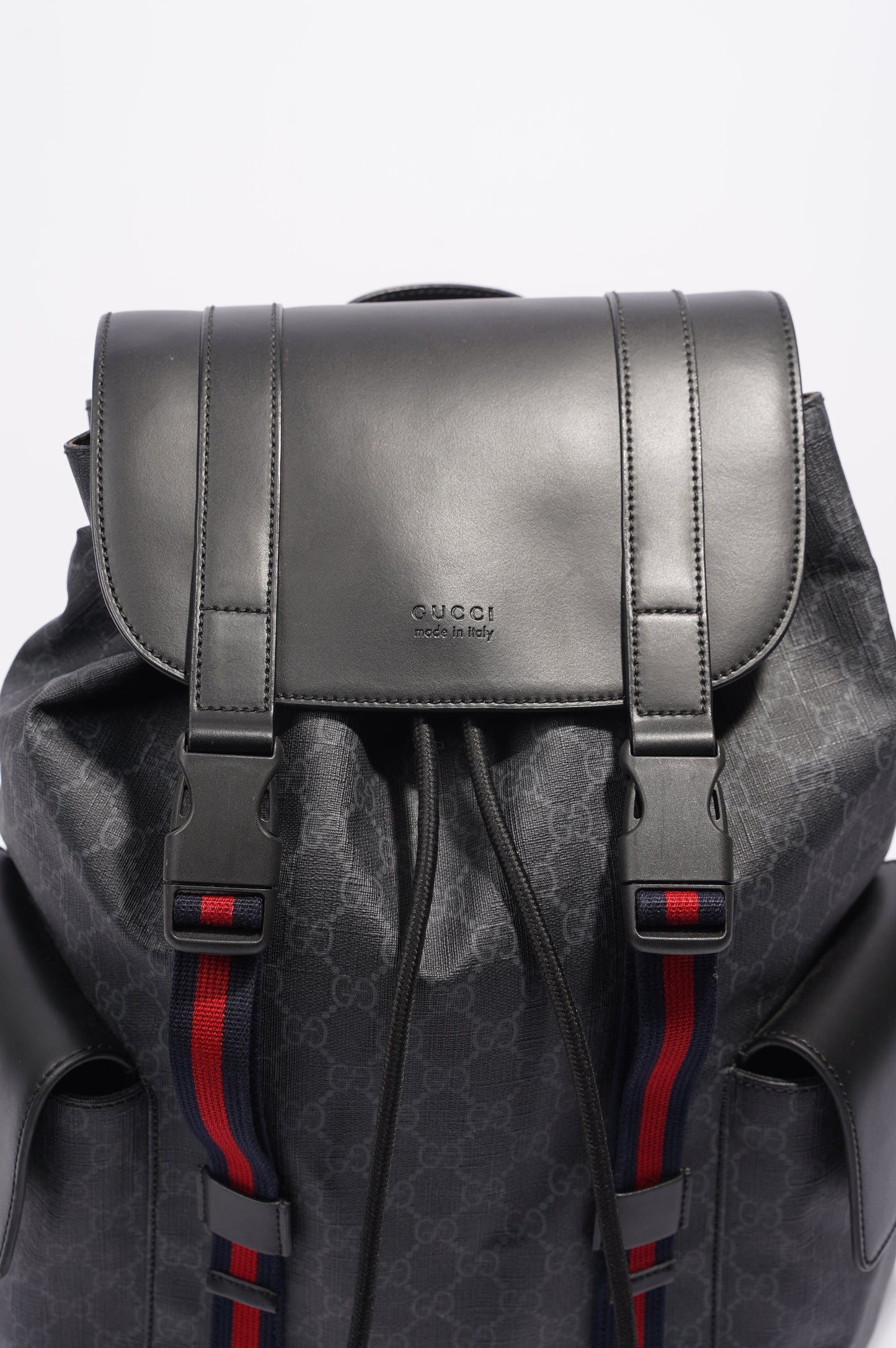 Gucci Mens GG Web Backpack Grey Canvas