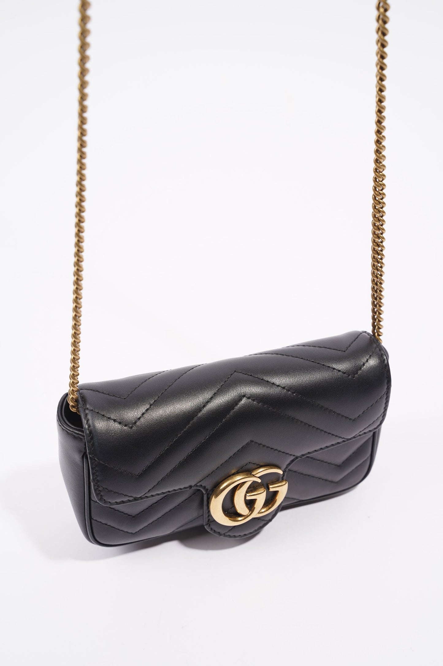 Gucci Womens Marmont Flap Black / Gold Super Mini