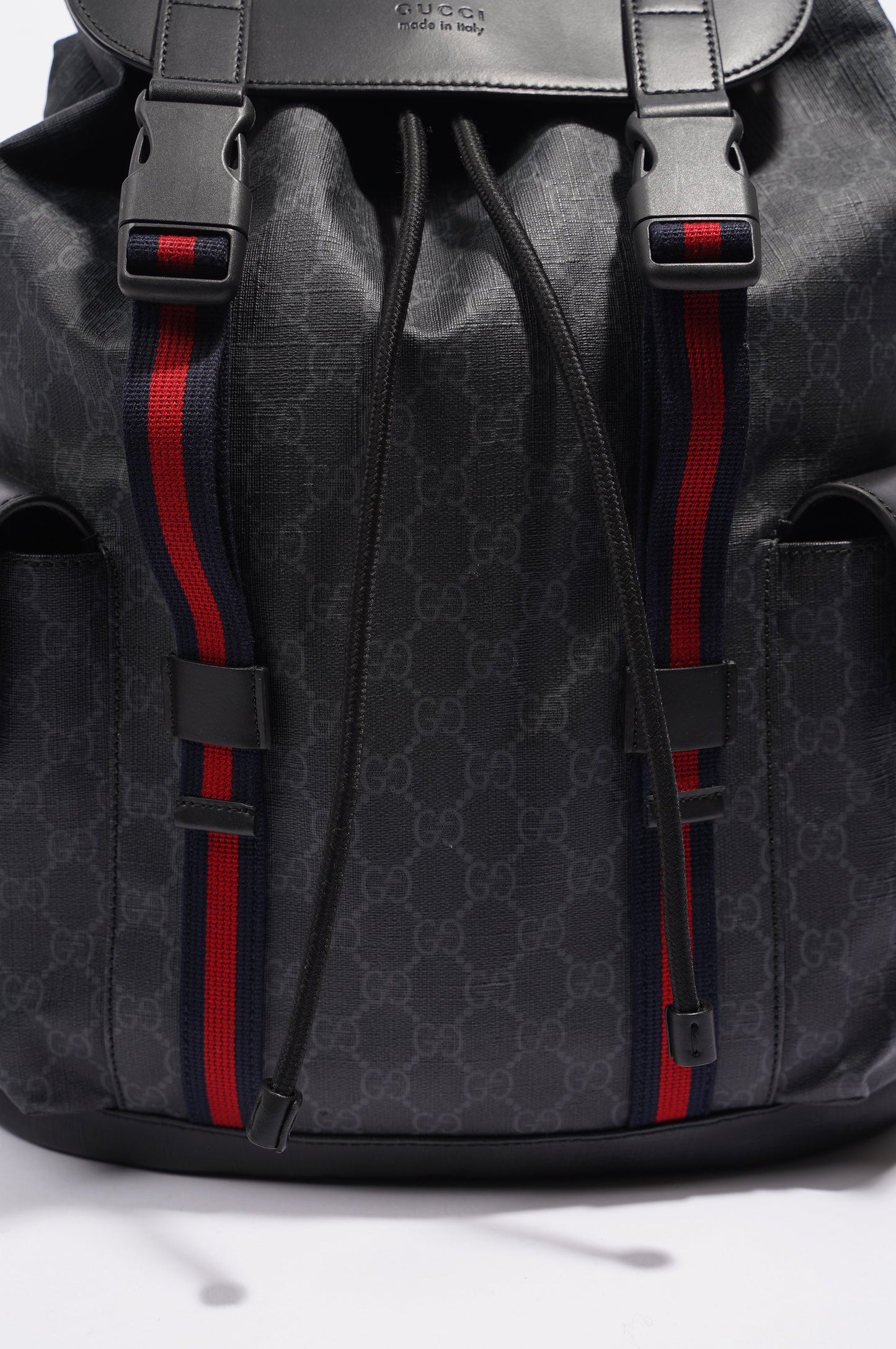 Gucci Mens GG Web Backpack Grey Canvas