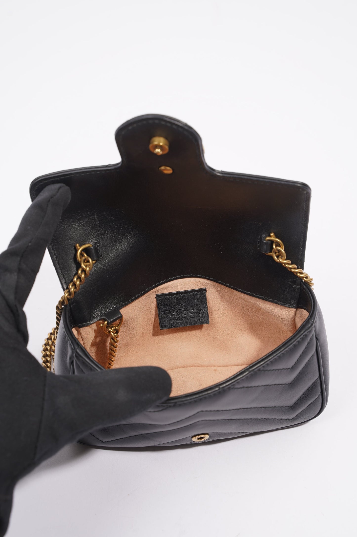 Gucci Womens Marmont Flap Black / Gold Super Mini