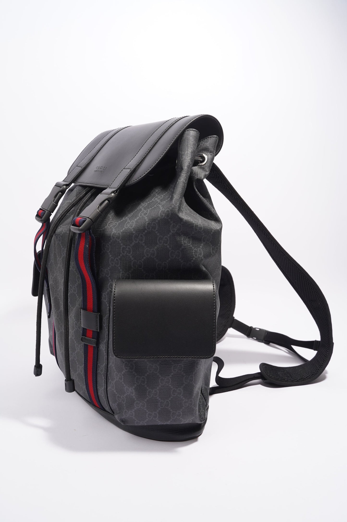 Gucci Mens GG Web Backpack Grey Canvas