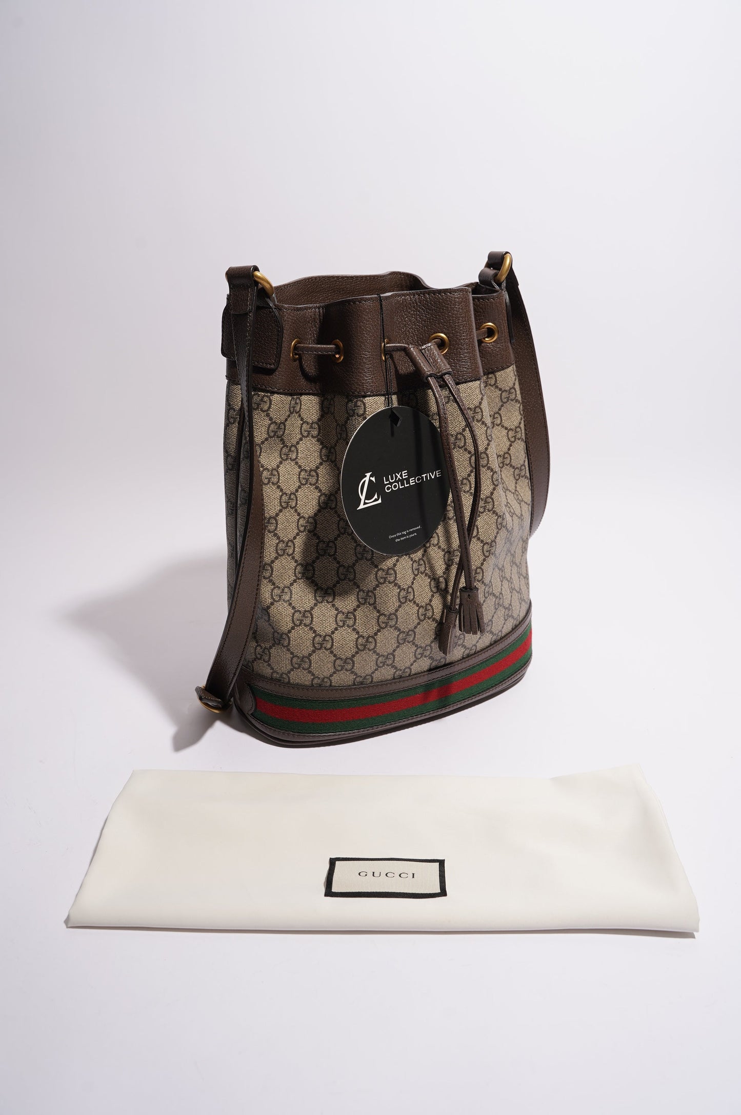 Gucci Womens Ophidia GG Bucket Bag Supreme Large