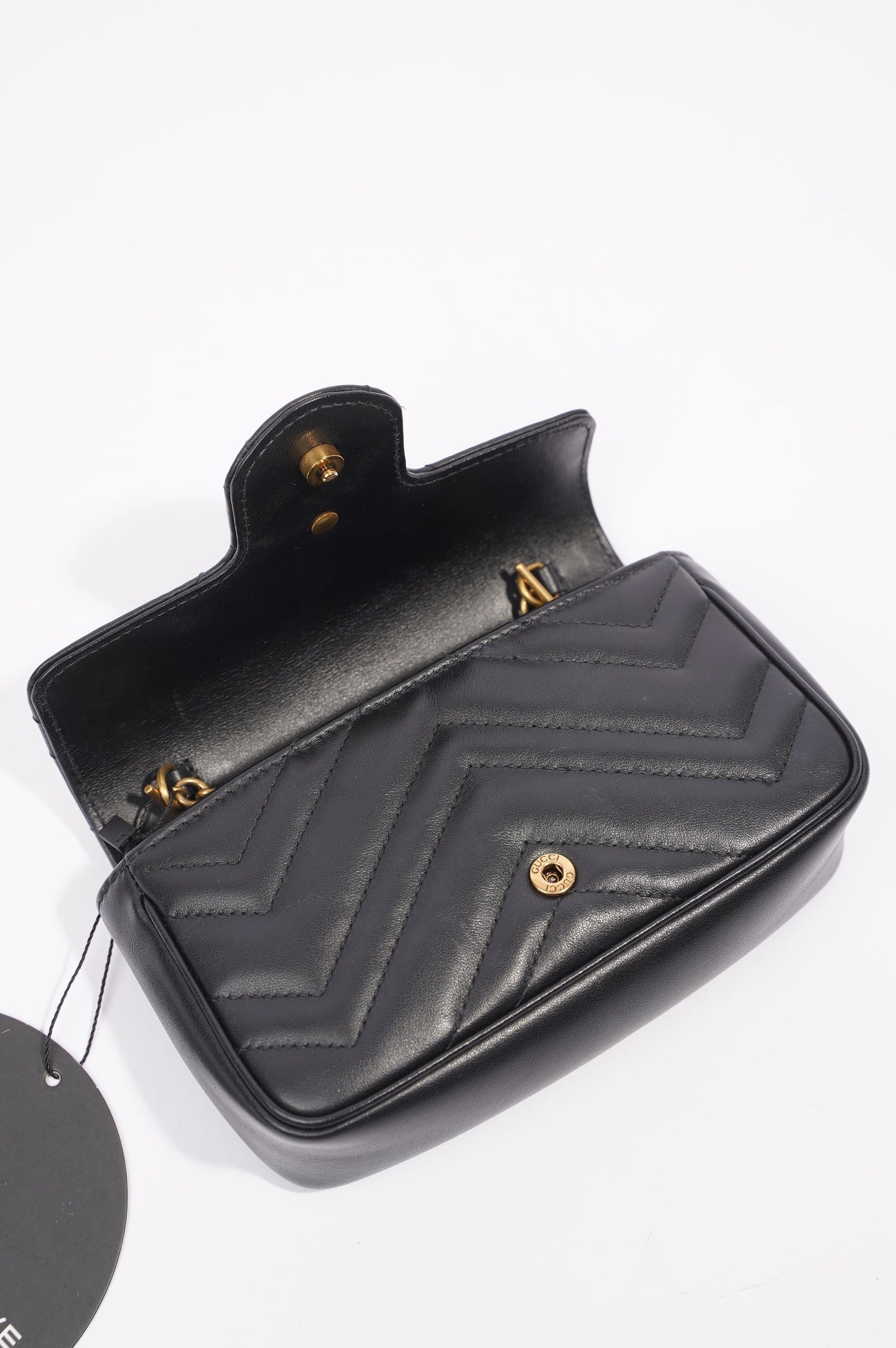 Gucci Womens Marmont Flap Black / Gold Super Mini