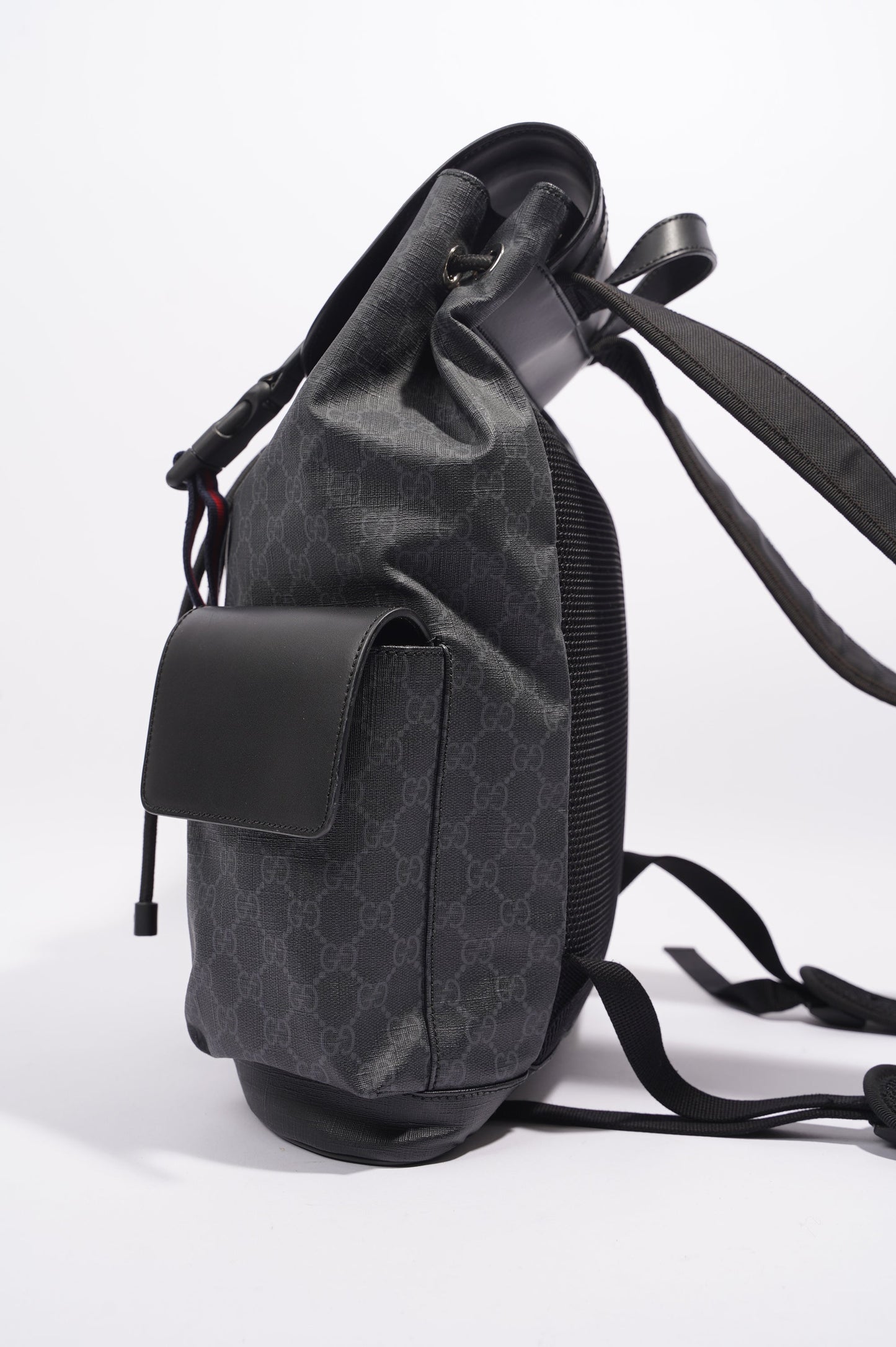 Gucci Mens GG Web Backpack Grey Canvas
