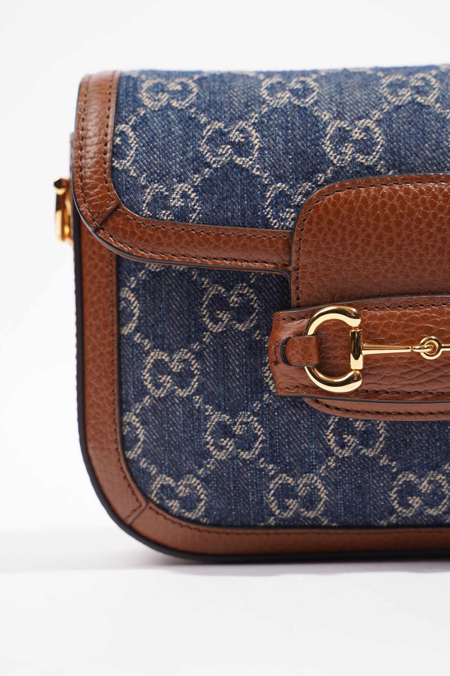 Gucci Womens Horsebit 1955 Mini Bag Denim / Brown