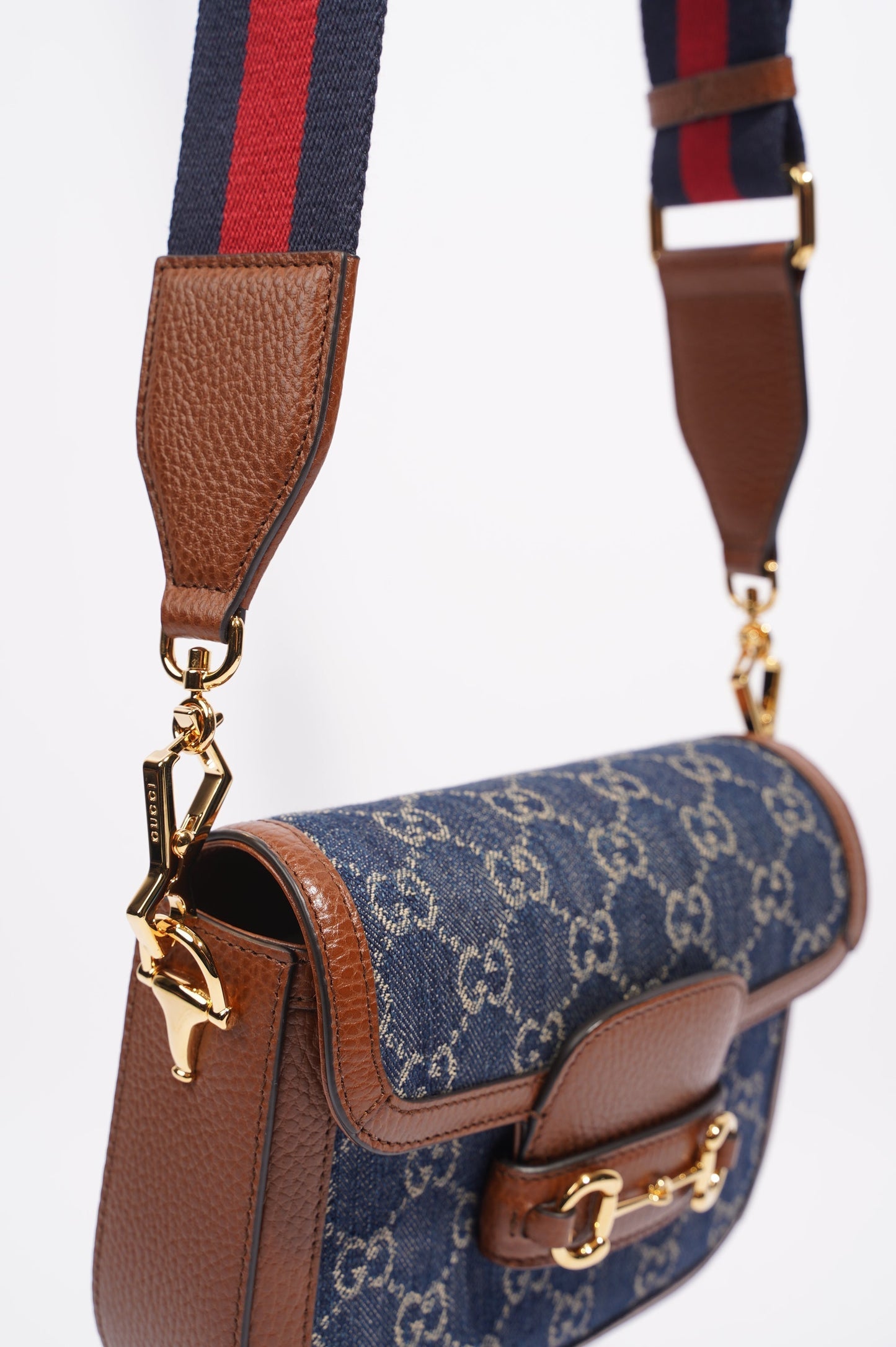 Gucci Womens Horsebit 1955 Mini Bag Denim / Brown