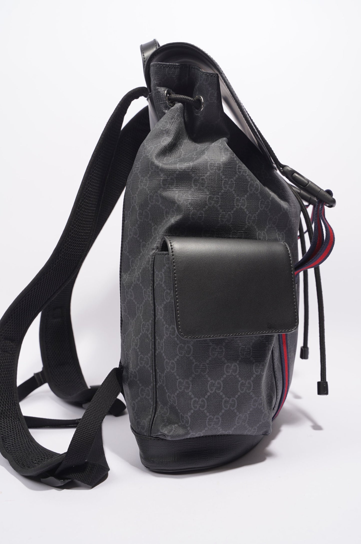 Gucci Mens GG Web Backpack Grey Canvas