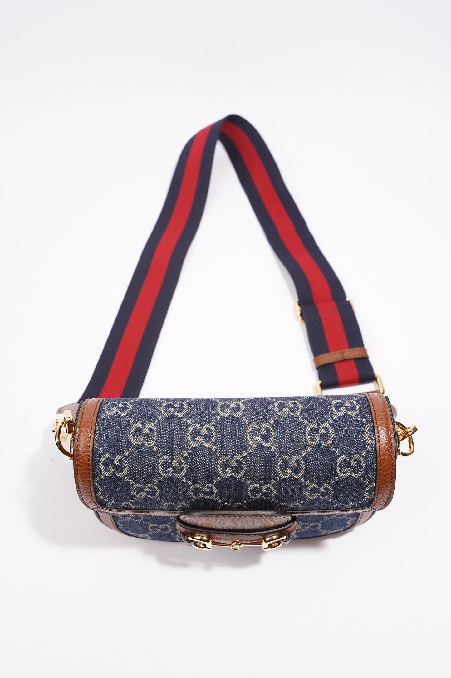 Gucci Womens Horsebit 1955 Mini Bag Denim / Brown