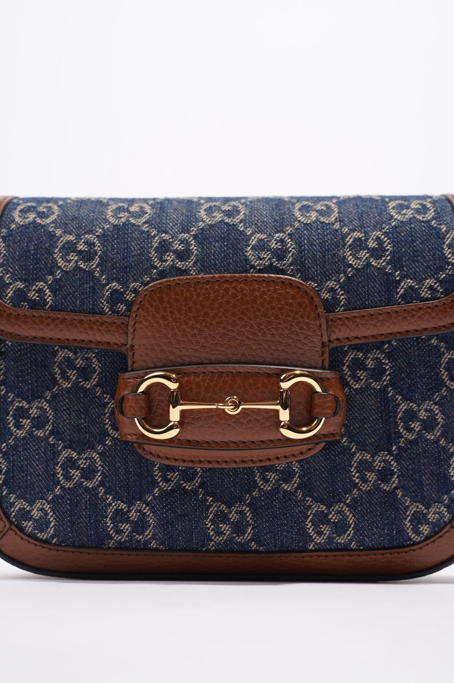 Gucci Womens Horsebit 1955 Mini Bag Denim / Brown