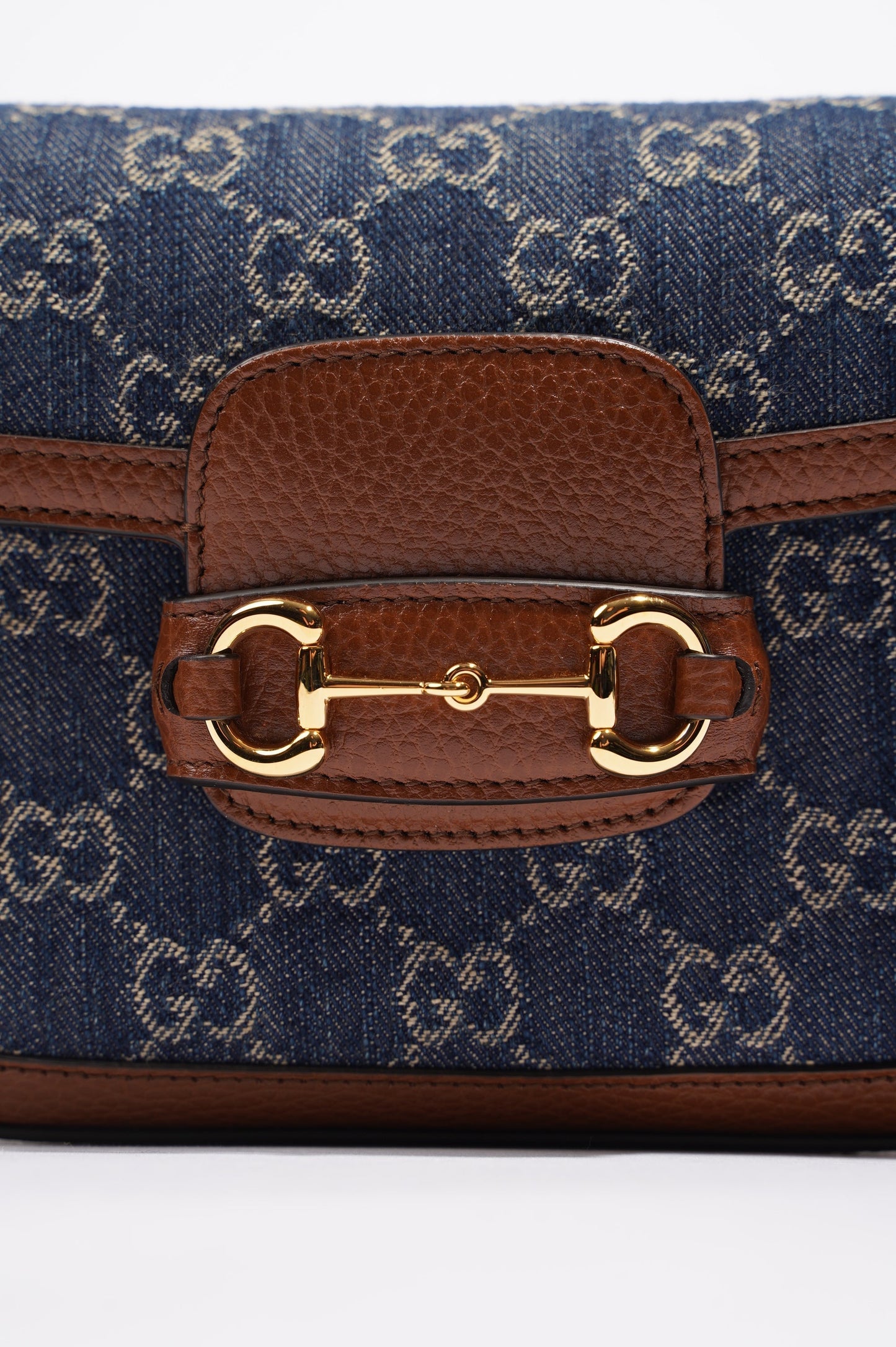 Gucci Womens Horsebit 1955 Mini Bag Denim / Brown