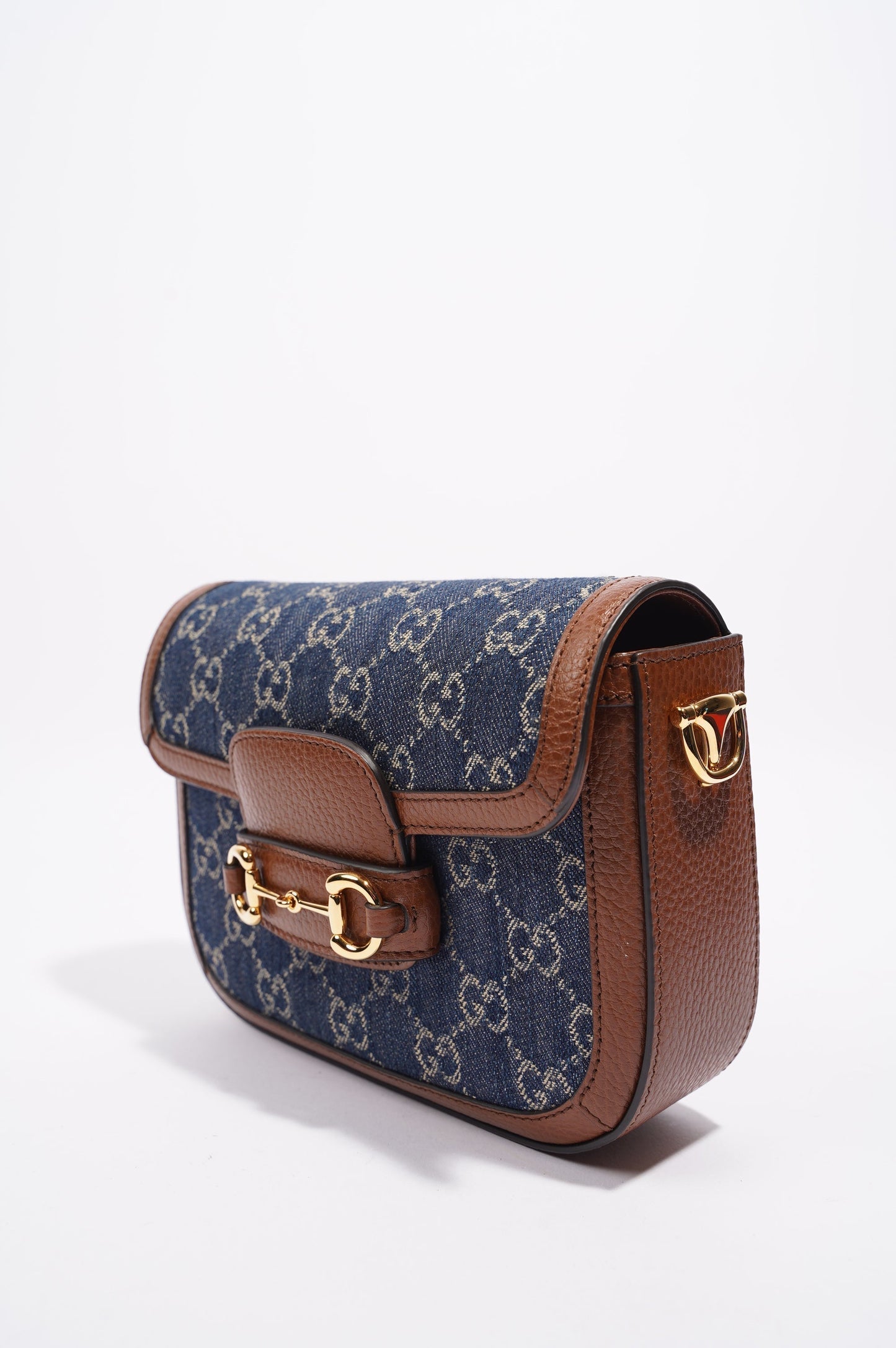 Gucci Womens Horsebit 1955 Mini Bag Denim / Brown