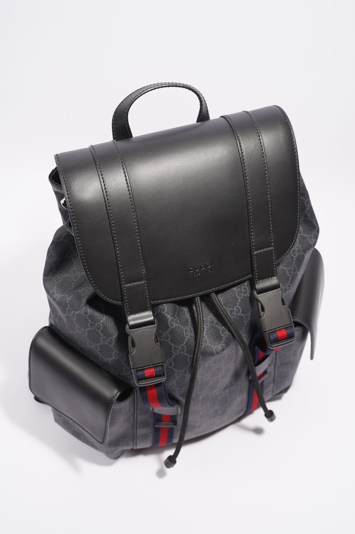 Gucci Mens GG Web Backpack Grey Canvas