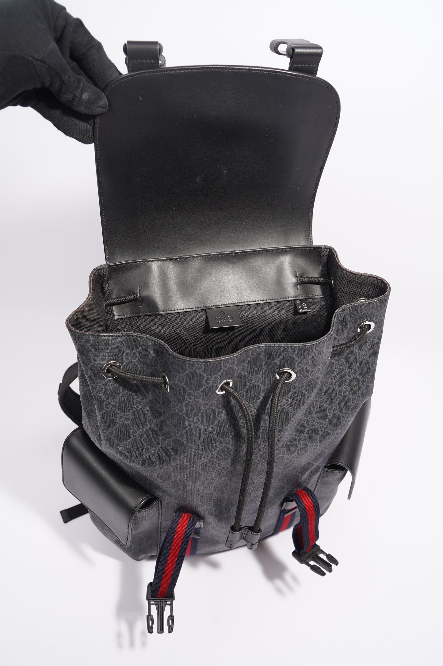 Gucci Mens GG Web Backpack Grey Canvas