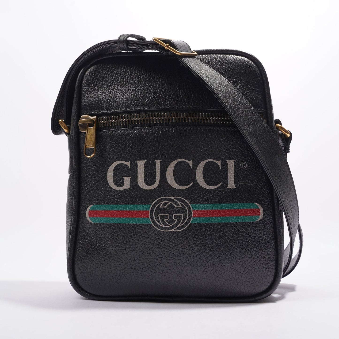 Gucci Mens Print Messenger Black Leather