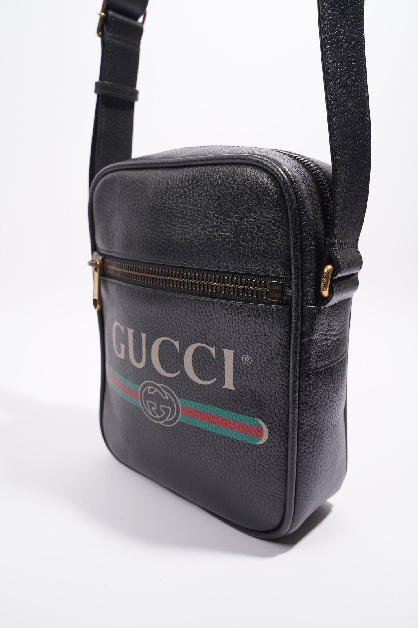 Gucci Mens Print Messenger Black Leather