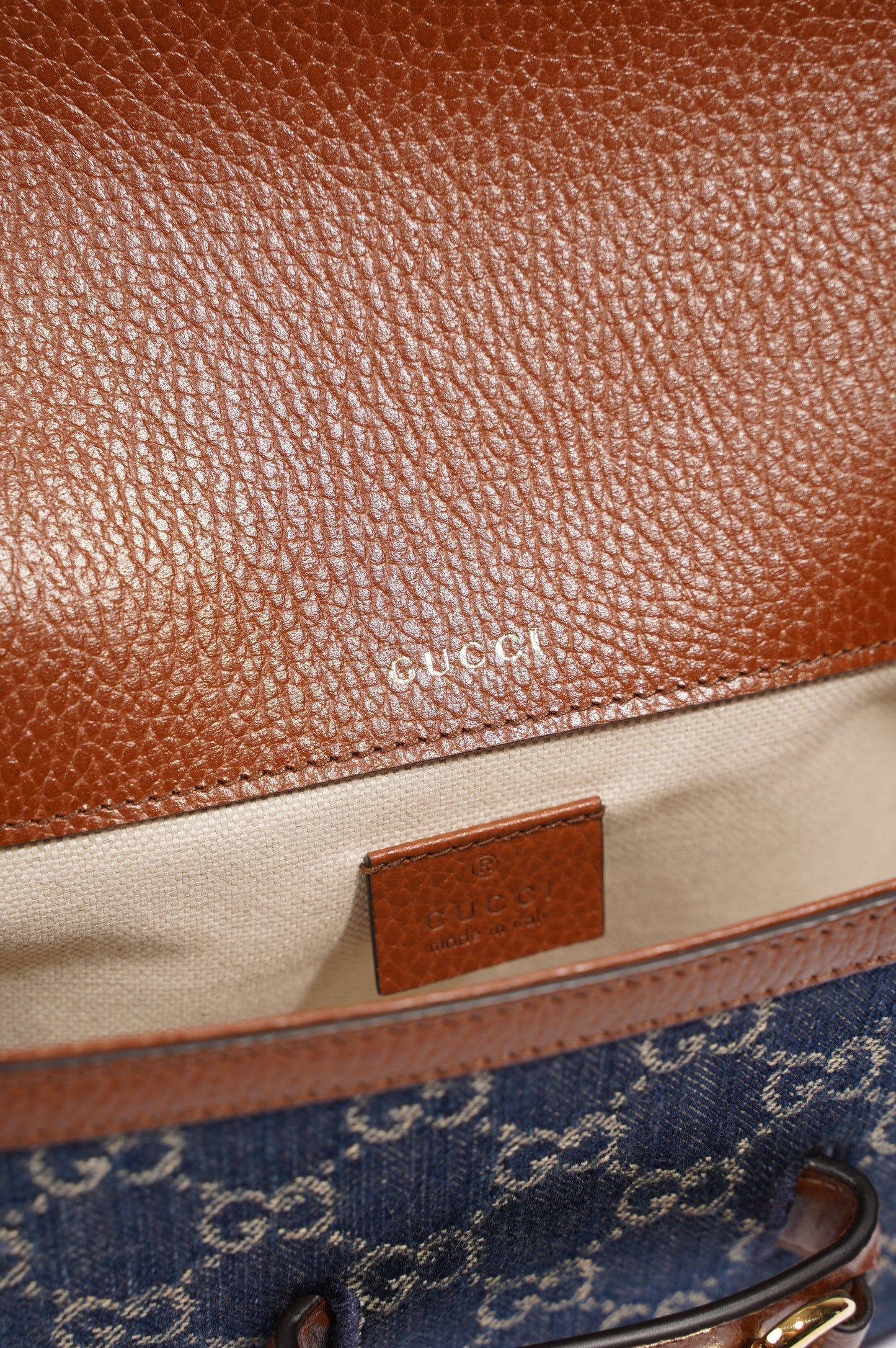 Gucci Womens Horsebit 1955 Mini Bag Denim / Brown