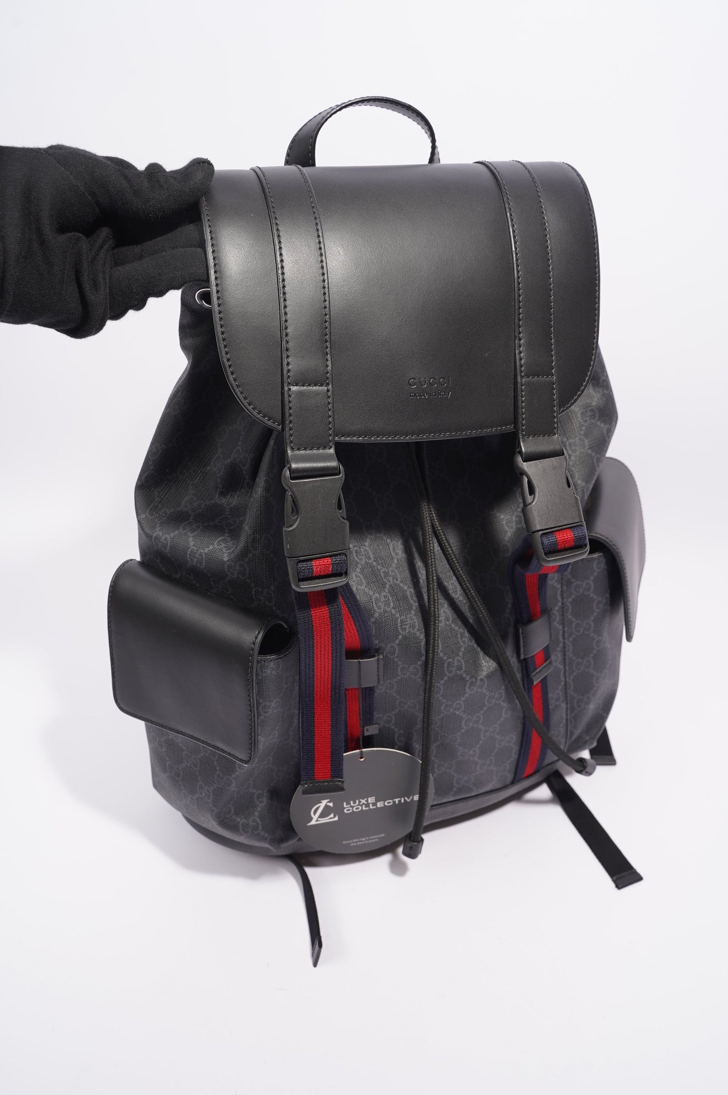 Gucci Mens GG Web Backpack Grey Canvas