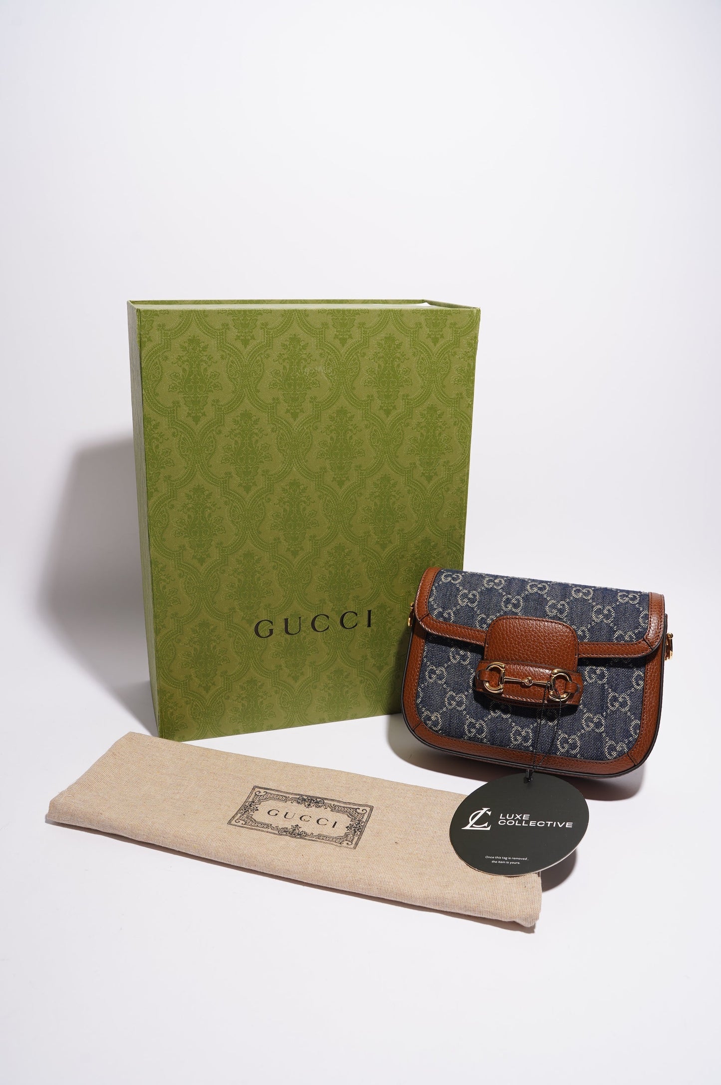 Gucci Womens Horsebit 1955 Mini Bag Denim / Brown